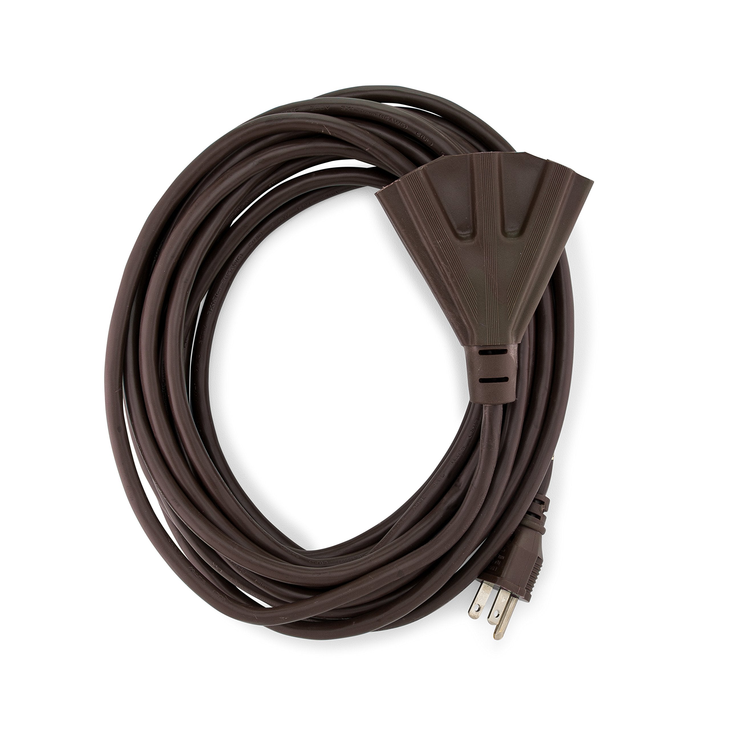 Holiday Lighting Outlet 25 Foot Brown Extension Cord | 3 Prong Indoor & Outdoor Splitter | Perfect For Landscape Lighting