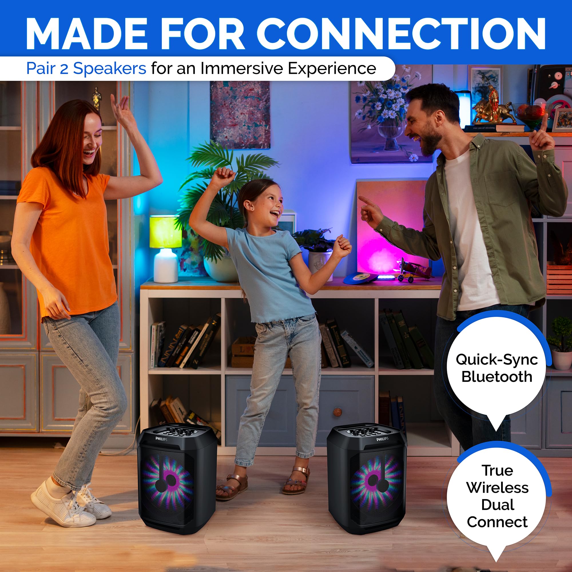 Philips Party Speakers Bluetooth Wireless, Portable Bluetooth Party Speaker With Bass Boost, Lights, Mic Input   Karaoke Speaker