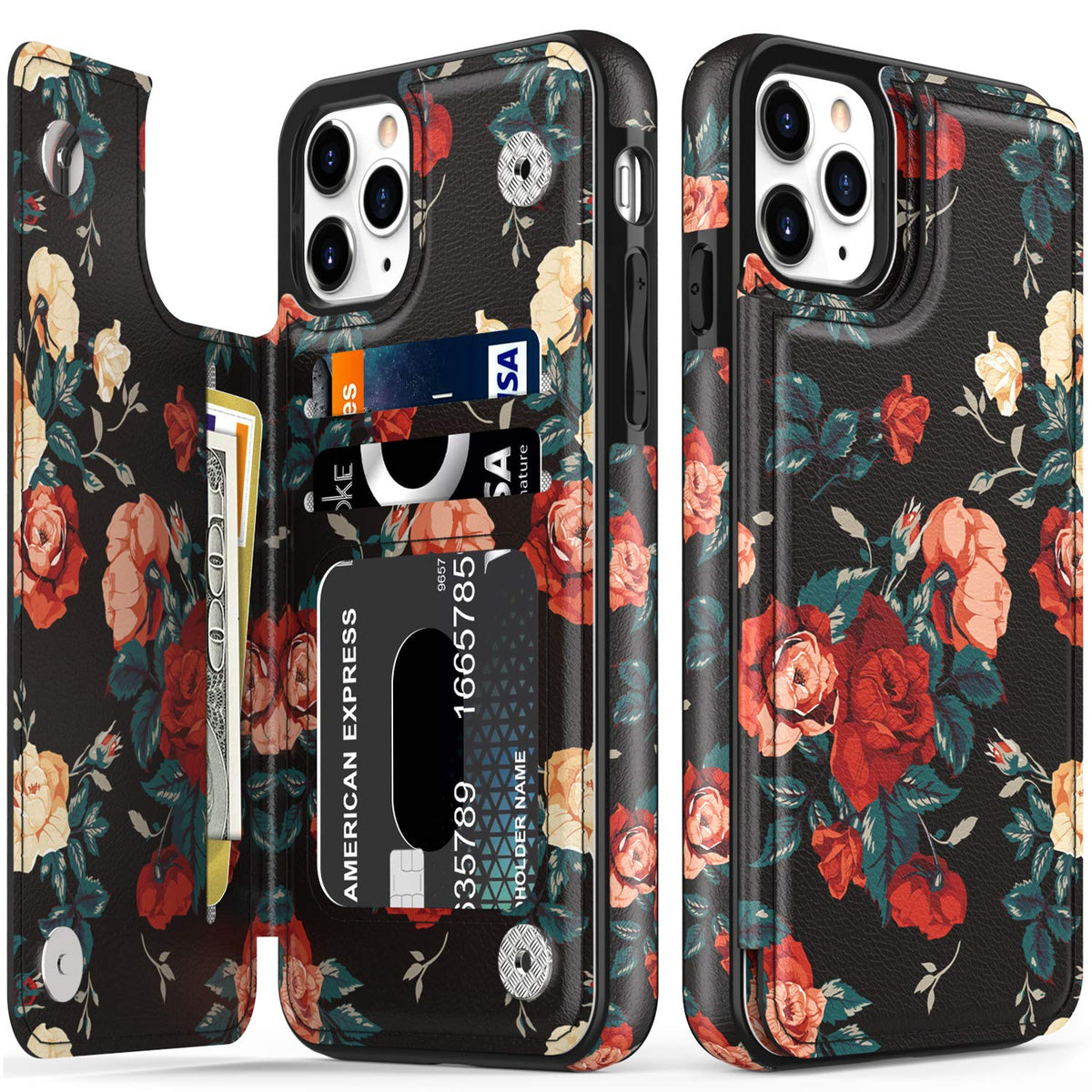 Leto Iphone 12 Pro Max Case,Luxury Flip Folio Leather Wallet Case Cover With Fashion Designs For Girls Women,Card Slots Kickstan