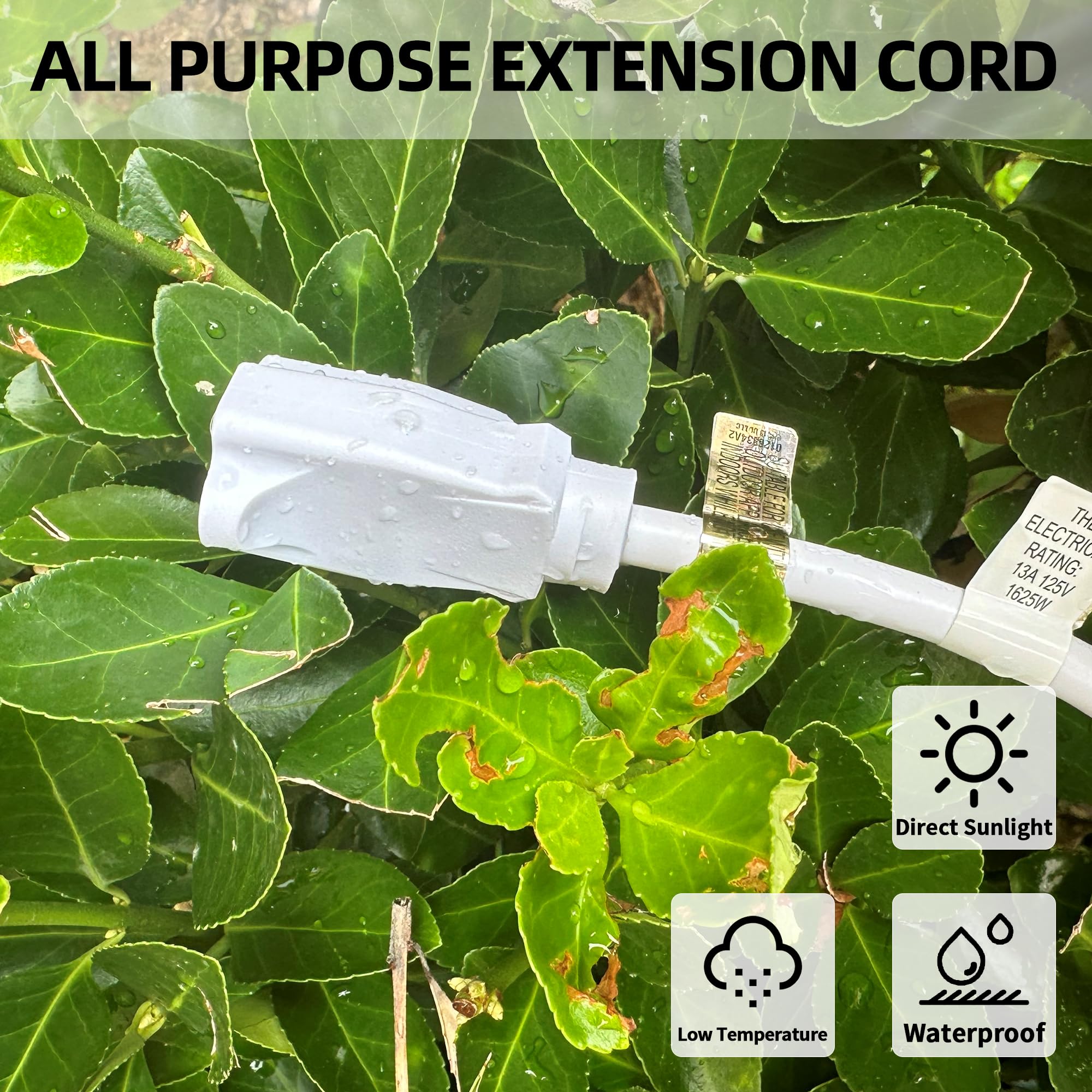 Yojoe Indoor Outdoor Extension Cord, 3 Prong 13A Weatherproof Power Extension Cord, 16 Gauge Heavy Duty 6 Ft White Extension Cor