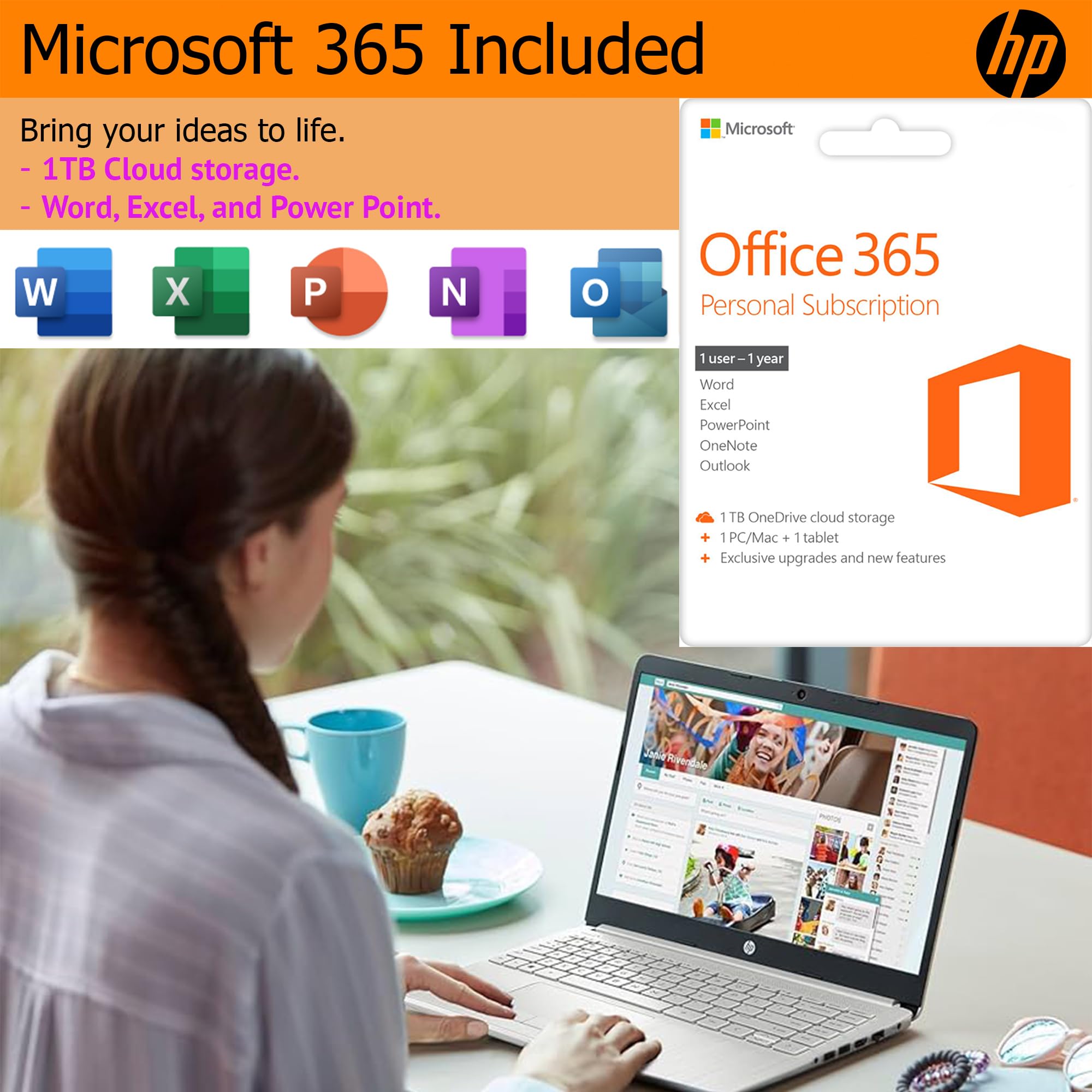 Hp Ultralight 14 Inch Laptop With Intel 4-Core Processor  With Microsoft 365 And Wireless Earbuds  8Gb Ram  128Gb External & 64G