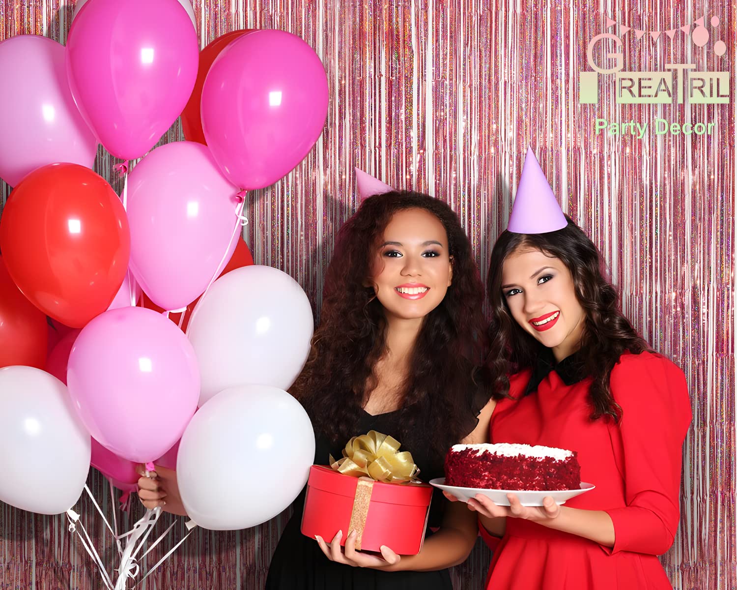 Rose Gold Tinsel Party Backdrop   Greatril Foil Fringe Curtain Party Photo Booth Backdrop For Birthdays Theme Party Decorations