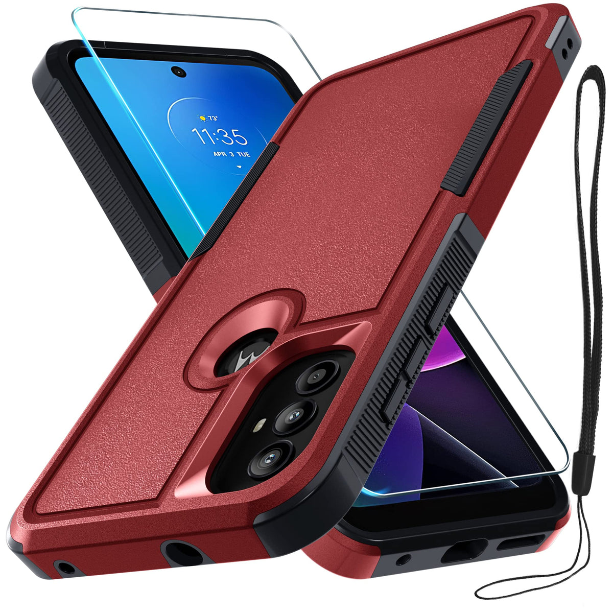 For Motorola Moto G Play 2023, Moto G Pure, Moto G Power 2022 Case With Tempered Glass Screen Protector, 2 In 1 Full Body Heavy