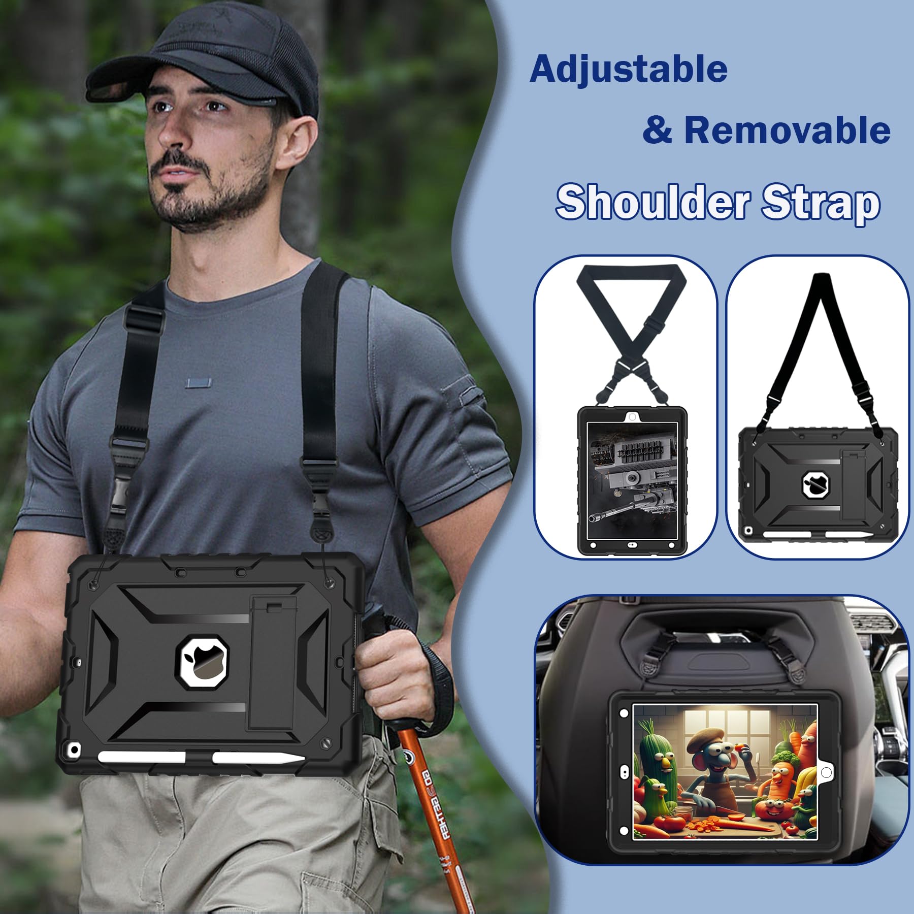 Timism Case For Ipad 9Th/8Th/7Th Generation(10.2 Inch) Complete Protection With Screen Protector, Adjustable Shoulder Strap, Kic