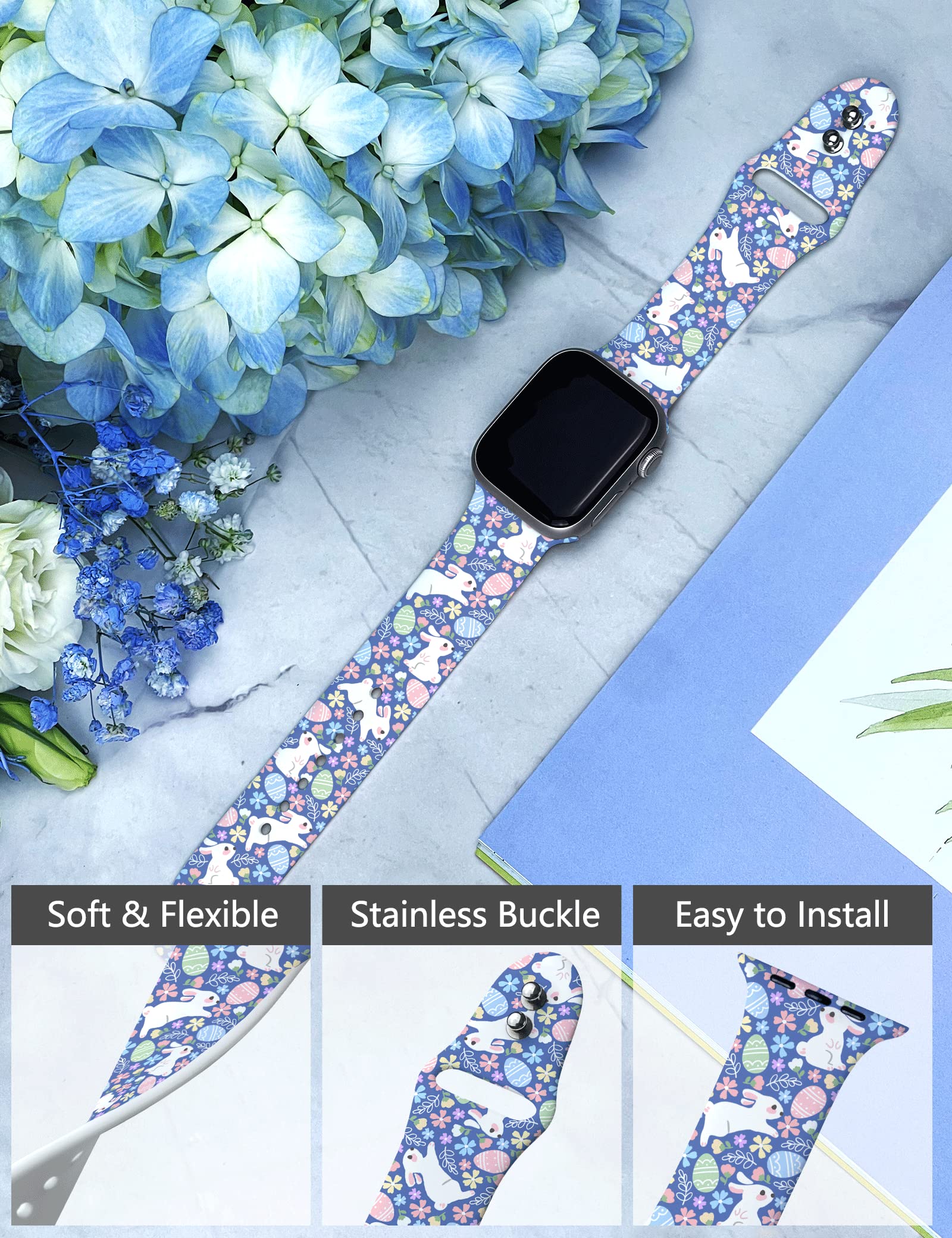 Toxxu Easter Bunny Watch Band Compatible With Apple Watch 49Mm 45Mm 44Mm 42Mm 41Mm 40Mm 38Mm For Women Men, Cute Bunny Eggs Sili