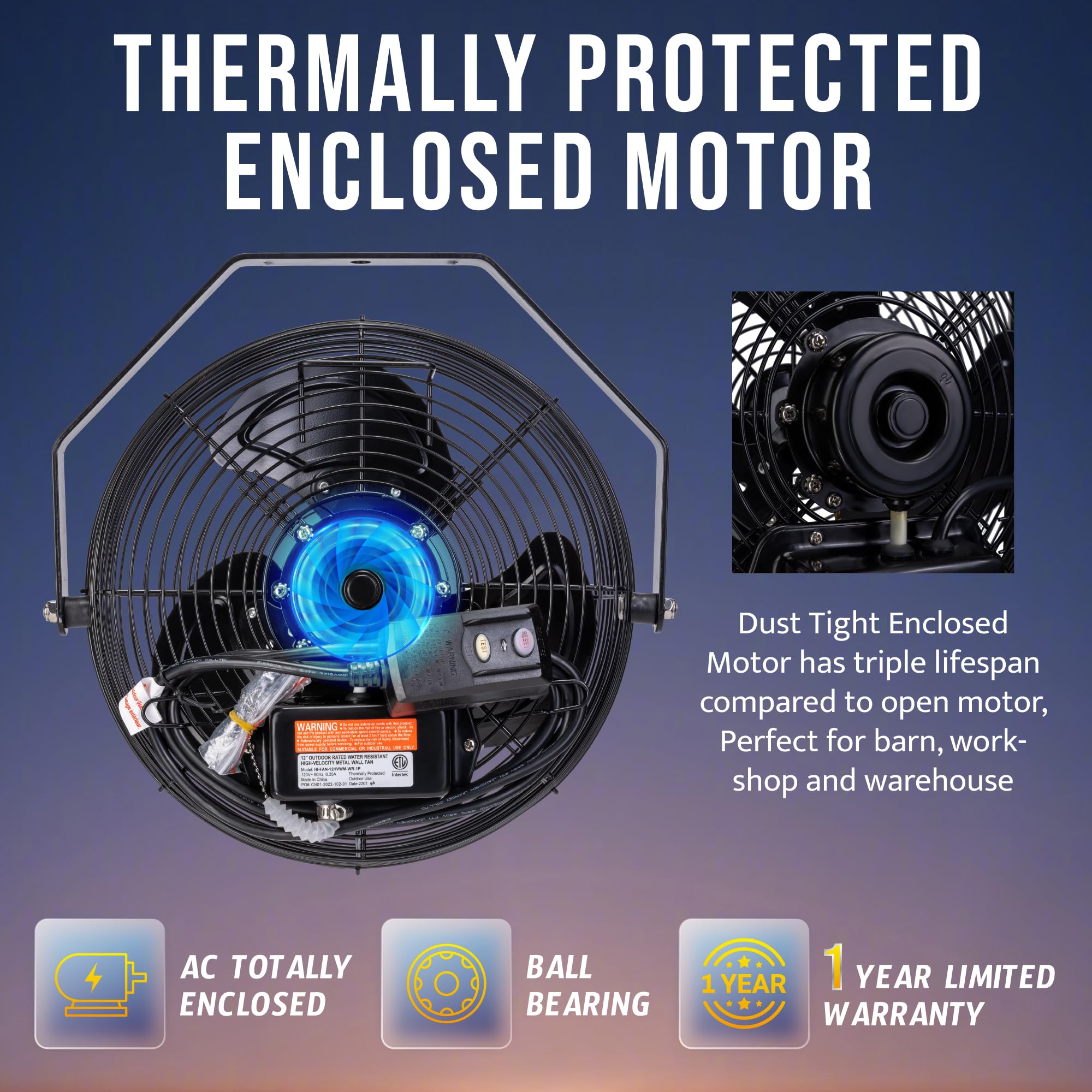 Tornado 2 Pack 12 Inch Outdoor Rated Ipx4 Water-Resistant High Velocity Metal Industrial Wall Mount Fan For Commercial, Industri