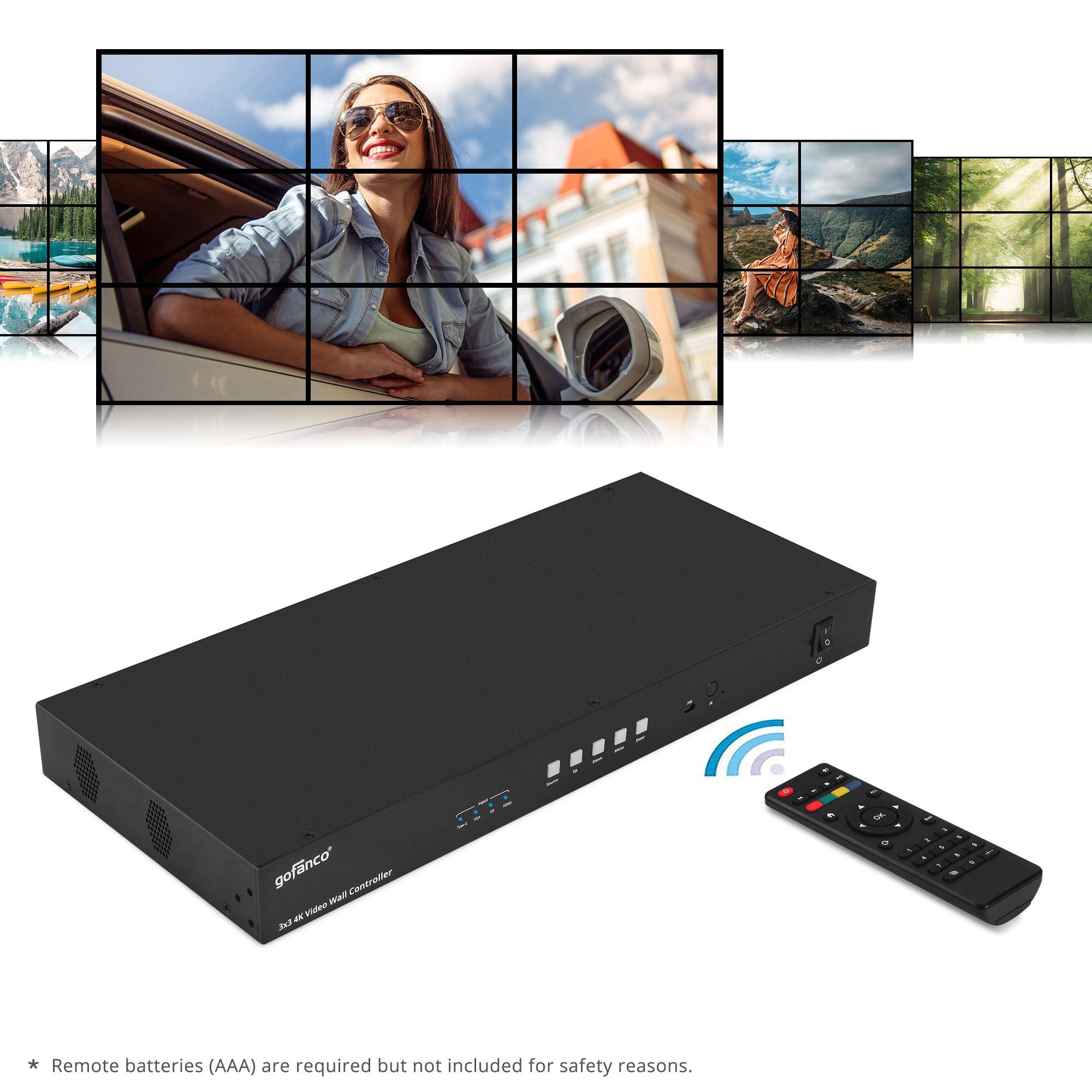 Gofanco 4K 3X3 Video Wall Controller And Processor - Up To 4K 30Hz, Inputs (Usb-C, Vga, Dp, Hdmi) - 180 Rotate, Edge Correction,