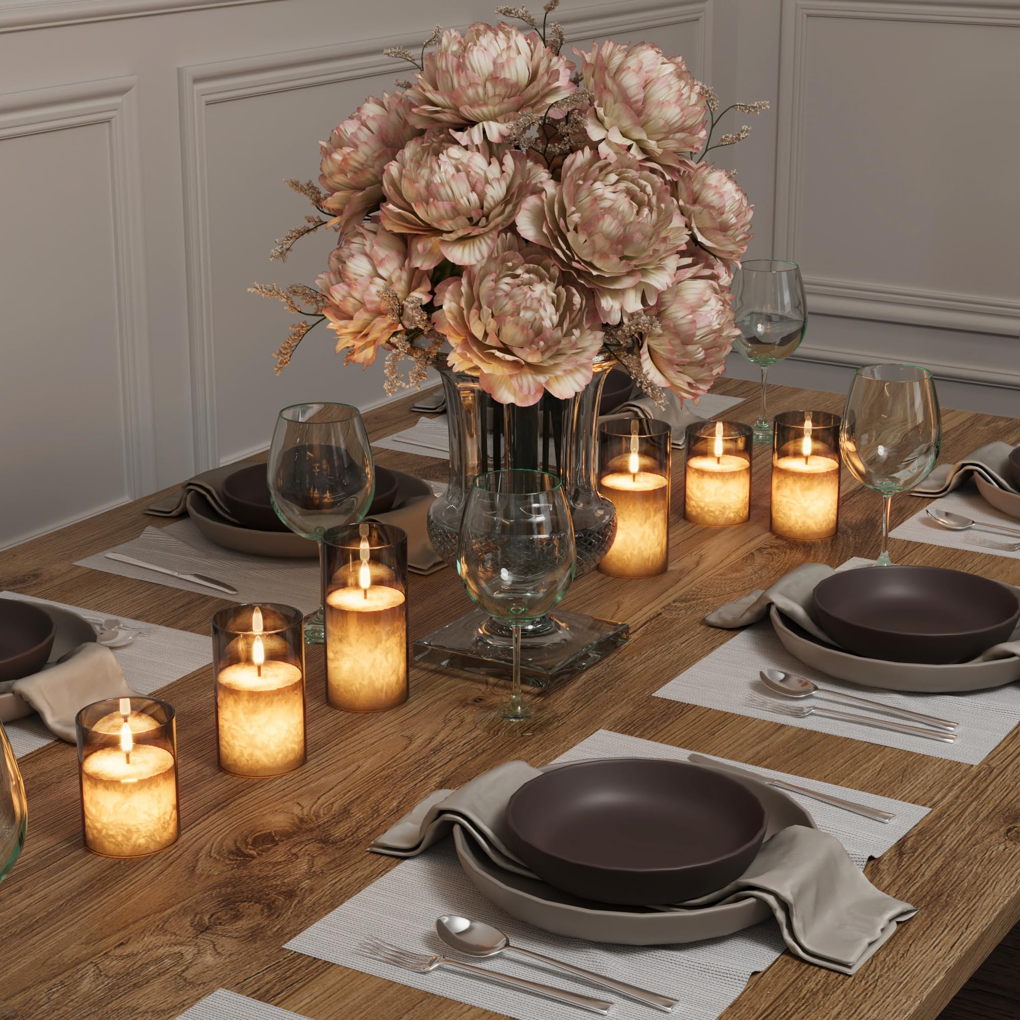 Viodaim Crystal Texture Design Flickering Flameless Candles With Remote & Timer, Real Wax Battery Operated Candles With Flickeri