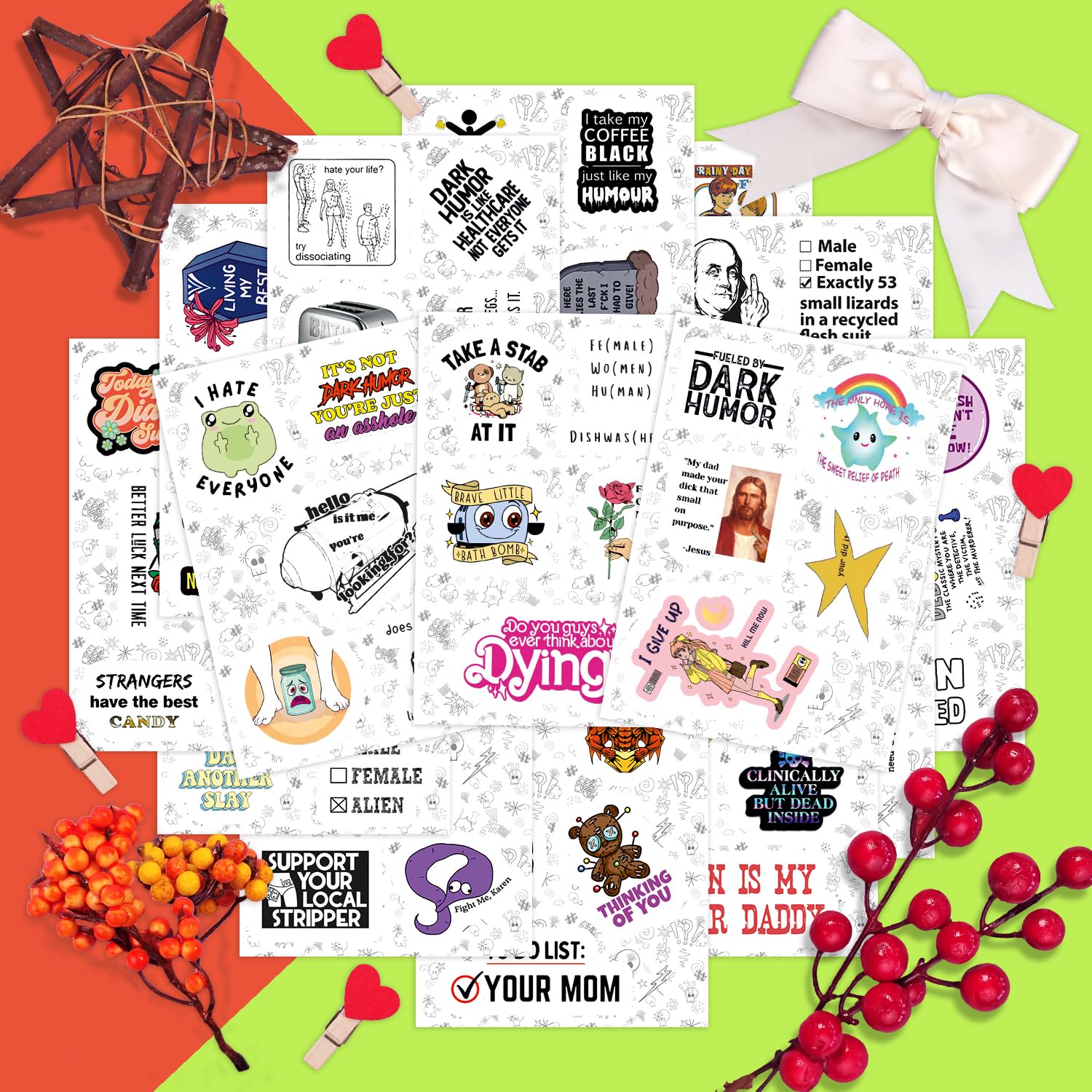 100Pcs Dark Humor Stickers For Water Bottle And Laptop   Dark Humor Party Favors & Decorations, Waterproof Vinyl Decals, Funny A