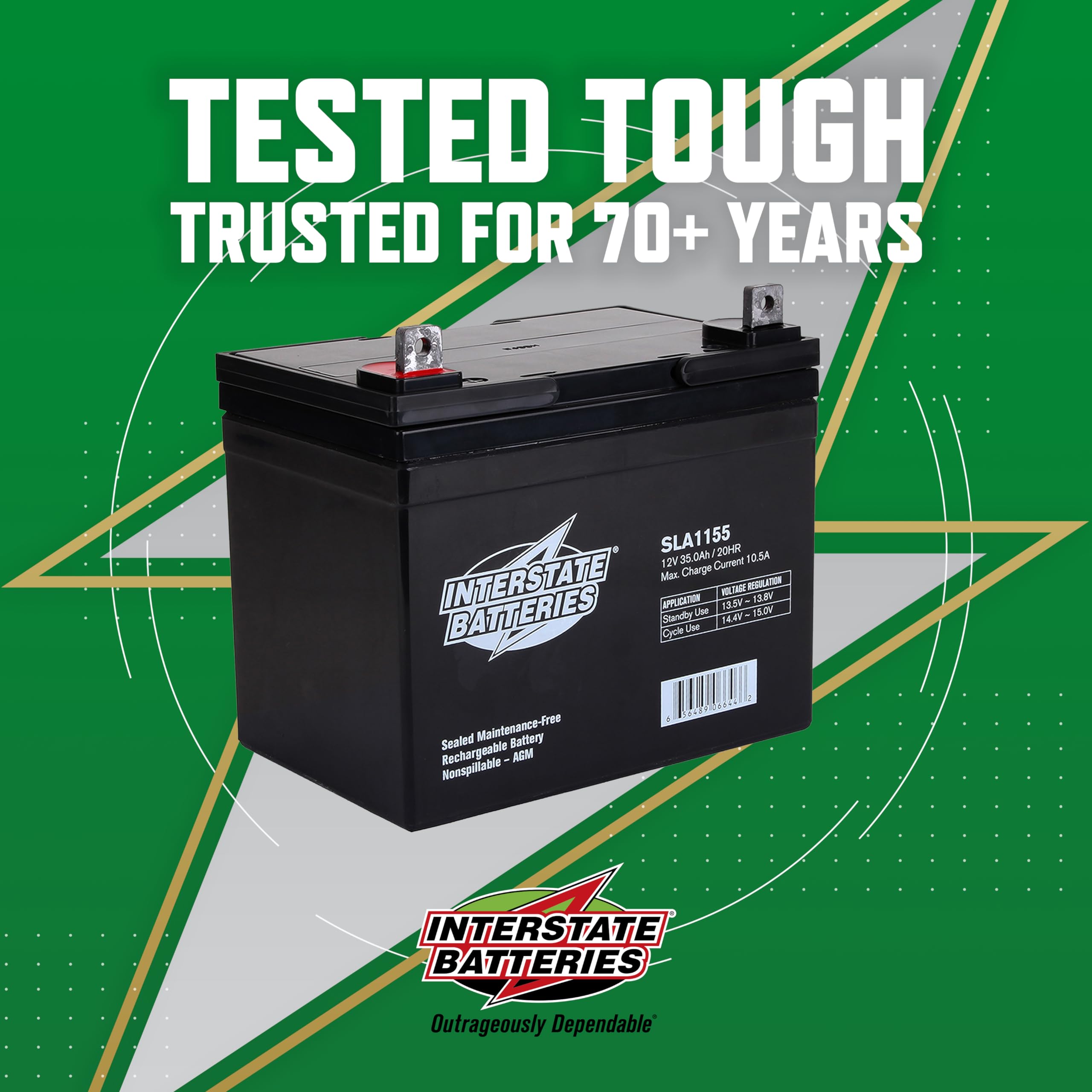 Interstate Batteries 12V 35Ah Battery (Flag Terminal) Sla Agm Vrla Rechargeable Replacement For Ups Backup Power, Emergency Ligh