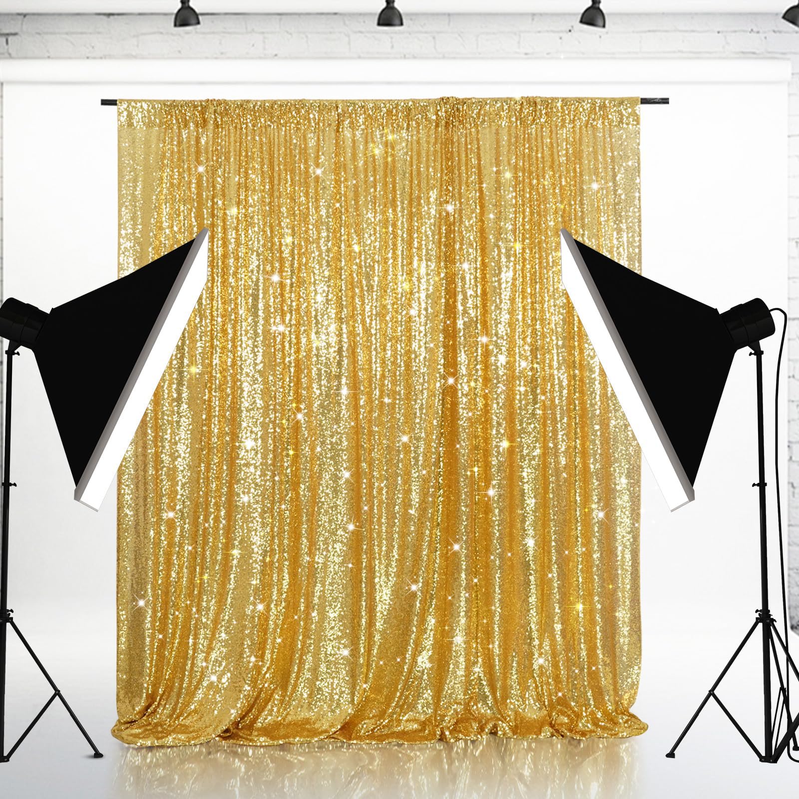 Eternal Beauty Gold Sequin Backdrop, 6x8 Ft Glitter Background Curtains for Shimmer Photography Party Wedding Birthday Back Drop