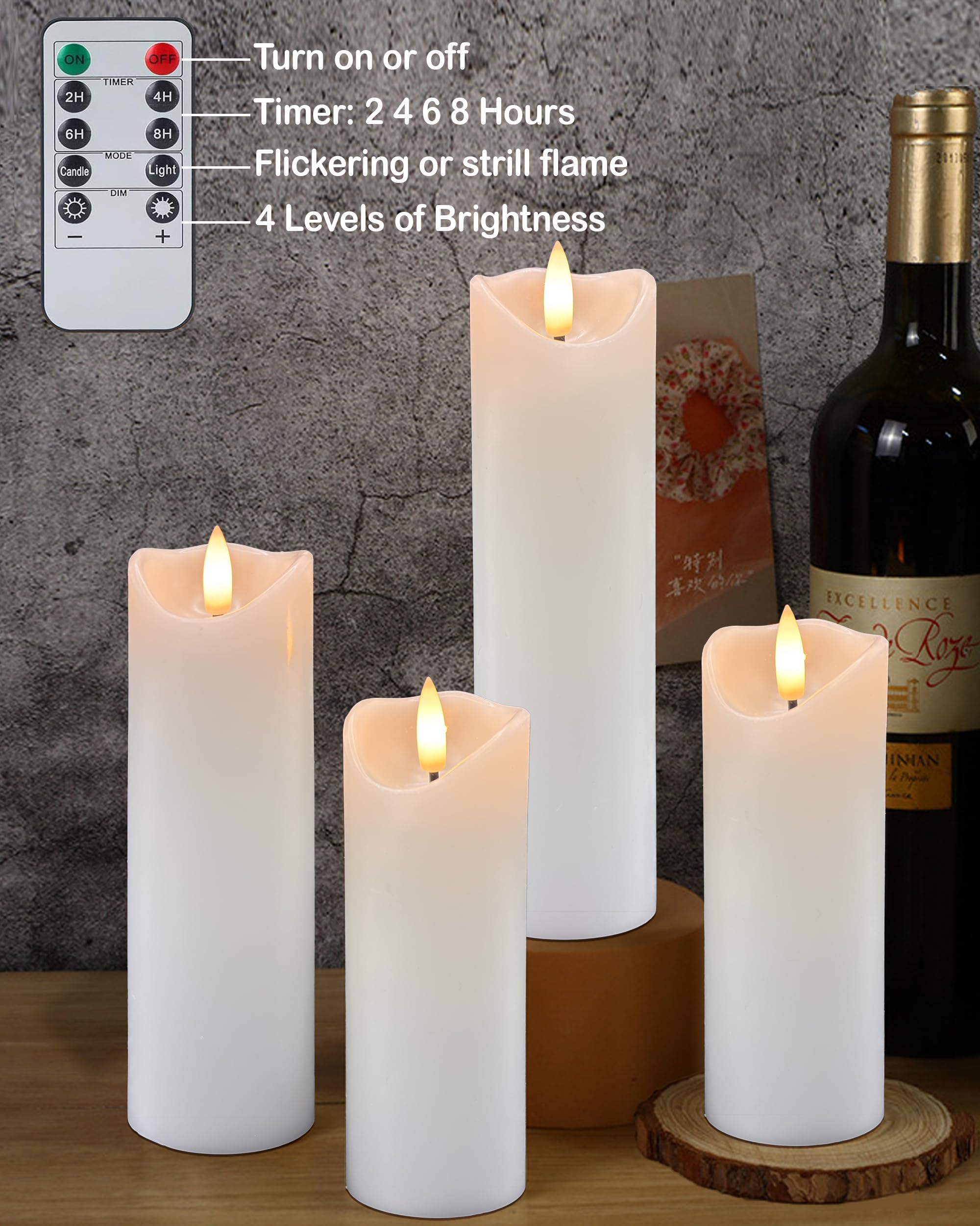 Gmnee 9 Pack White Flickering Flameless Candles Set With Remote Timer, 2'' Diameter Led Pillar Battery Operated Candles Bulk For