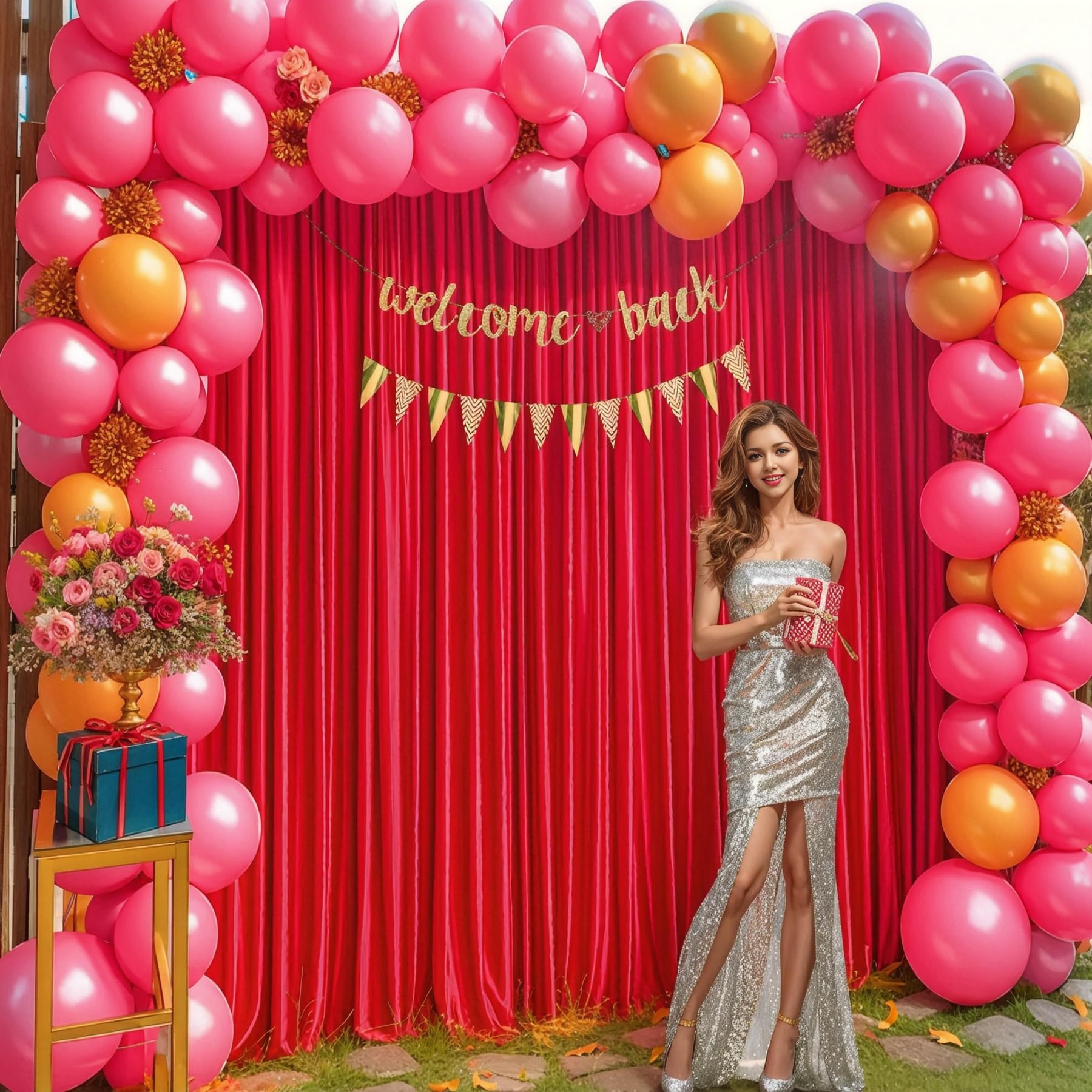 Red Backdrop Curtains For Weddings Parties, 10Ft Long Wrinkle Free Red Curtains Polyester Photography Backdrop Drapes For Weddin