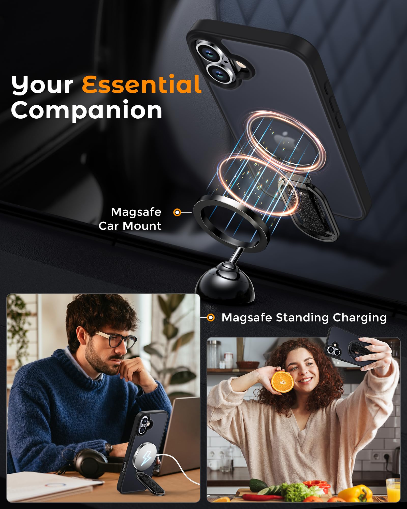 Shields Up For Iphone 16 Case With Stand, 16 Phone Case With Ring Holder & Phone Grip [Compatible With Magsafe] Translucent Matt