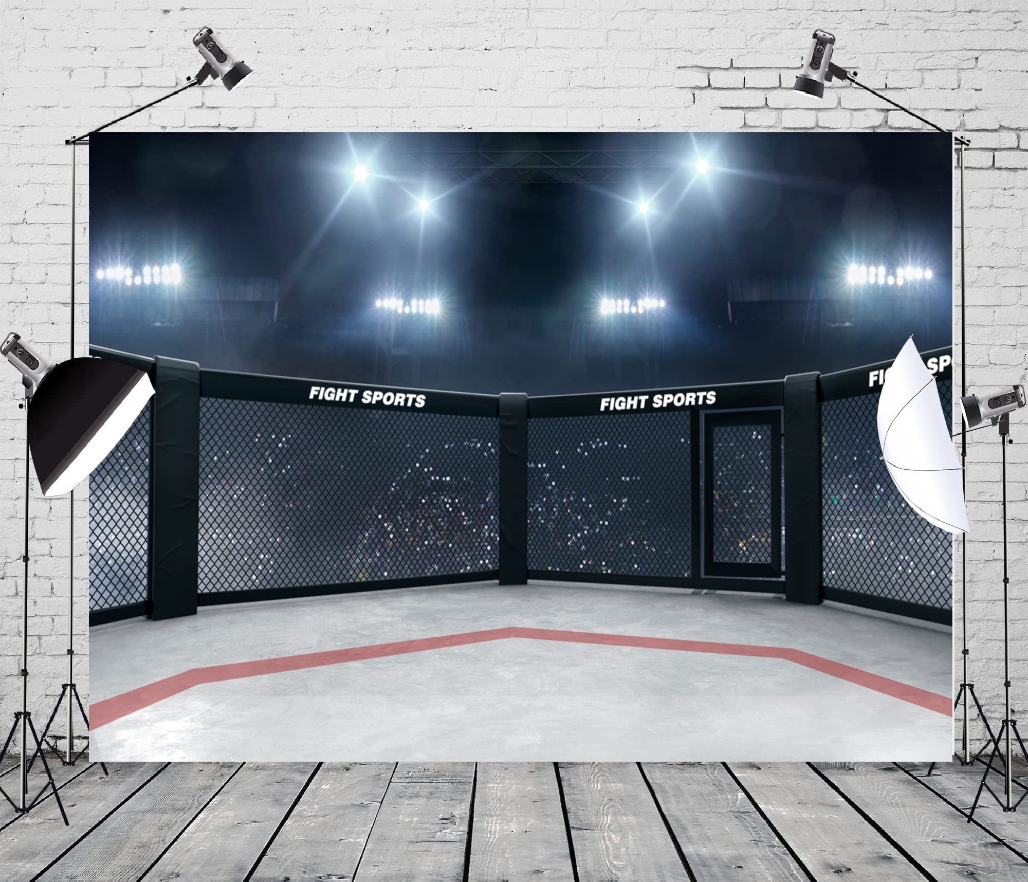 Beleco 7X5Ft Fabric Boxing Backdrop Stadium Light 3D Boxing Arena Photo Backdrop Fight Sports Competition Boxing Ring Photograph