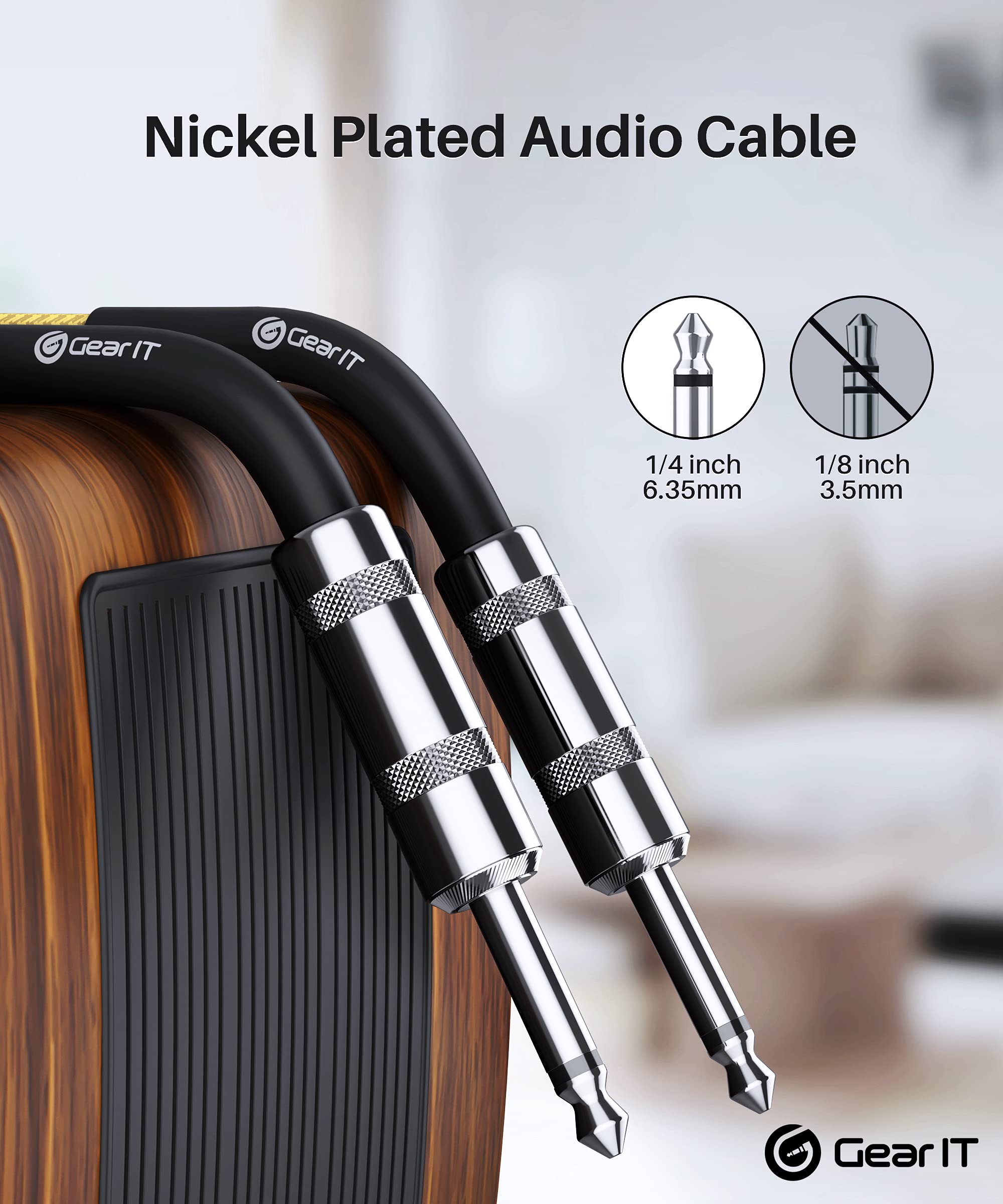 Gearit Audio Instrument Cable (20Ft) 1/4 Inch To 1/4 Inch Straight Male To Male For Amp Cord, Bass And Electric Guitar   Brown/Y