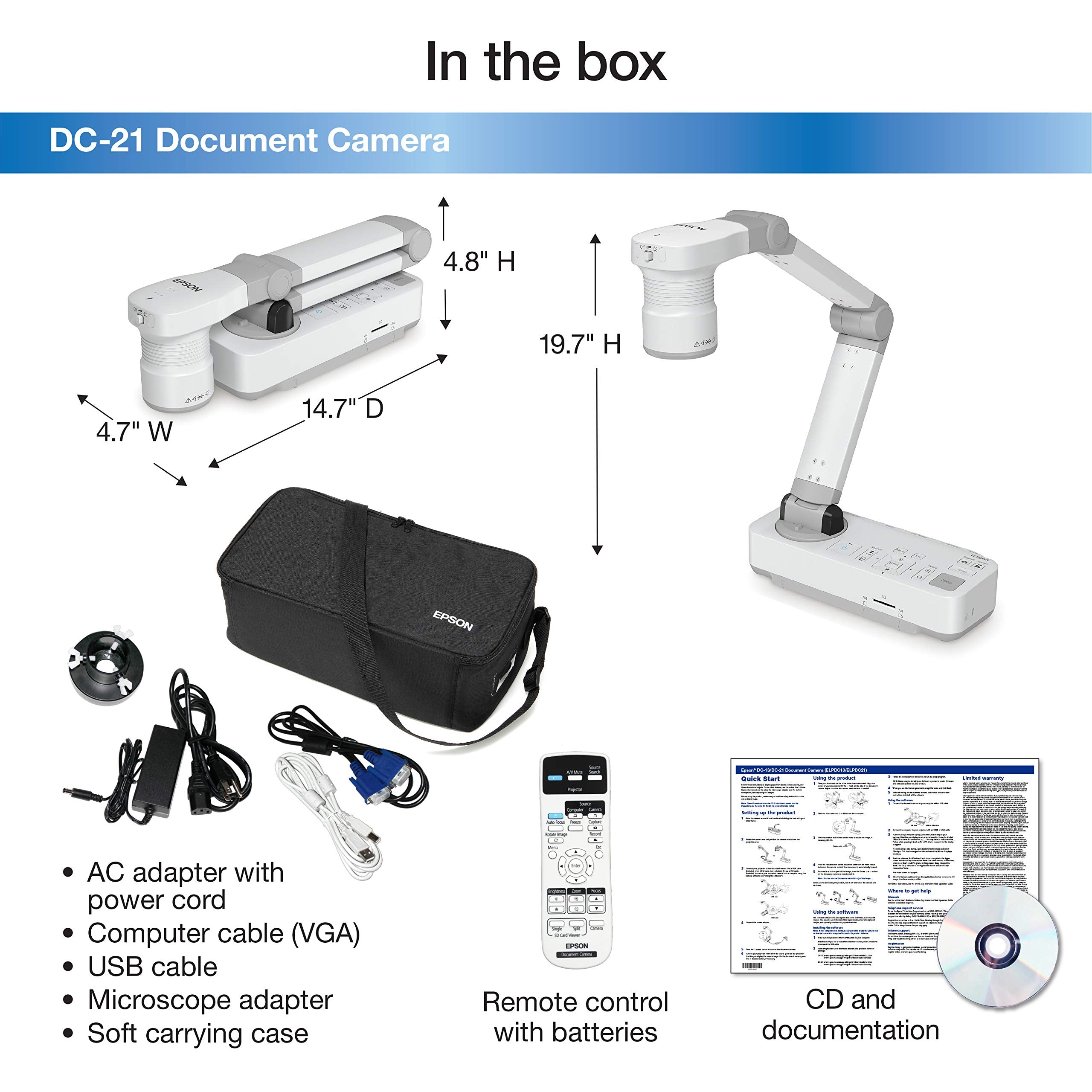 Epson Dc 21 High Definition Document Camera With Hdmi 12X Optical Zoom 10X Digital Zoom And 1080P Resolution