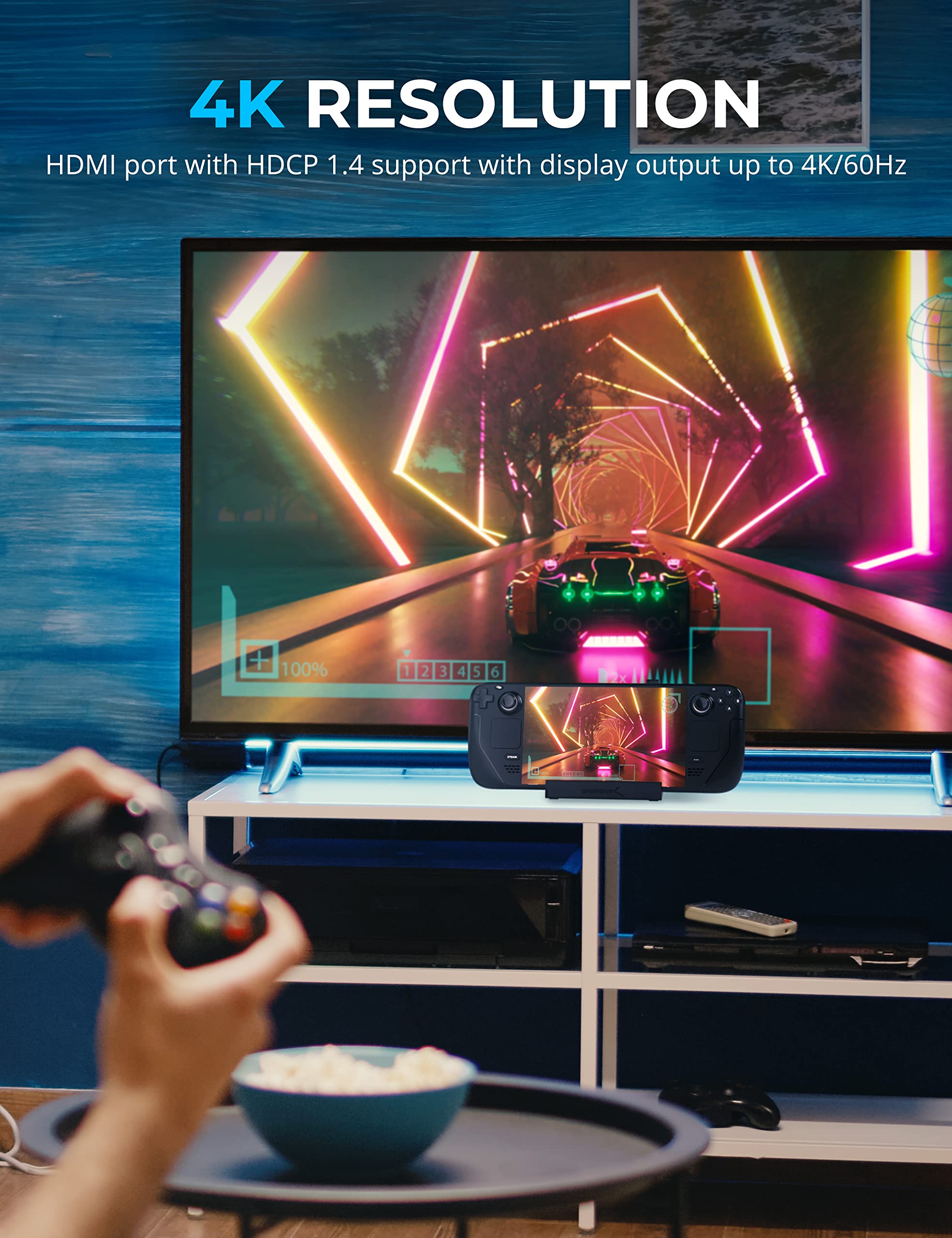 Sabrent 6 Port Docking Station For Steam Deck And Rog Ally Usb C Devices With 95W Pd30 Port, Hdmi 20 4K60Hz, 3 Usb A Ports, Usb