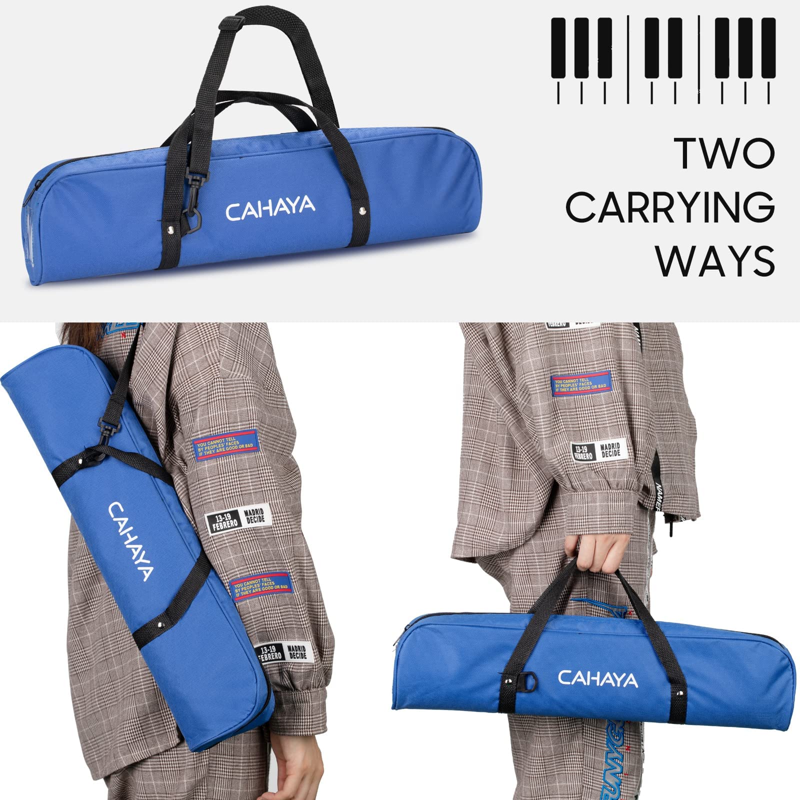 Cahaya Melodica 2 Double Mouthpieces Tube Sets Melodicas Piano Style 32 Key Portable With Carrying Bag, Blue, Cy0050 2