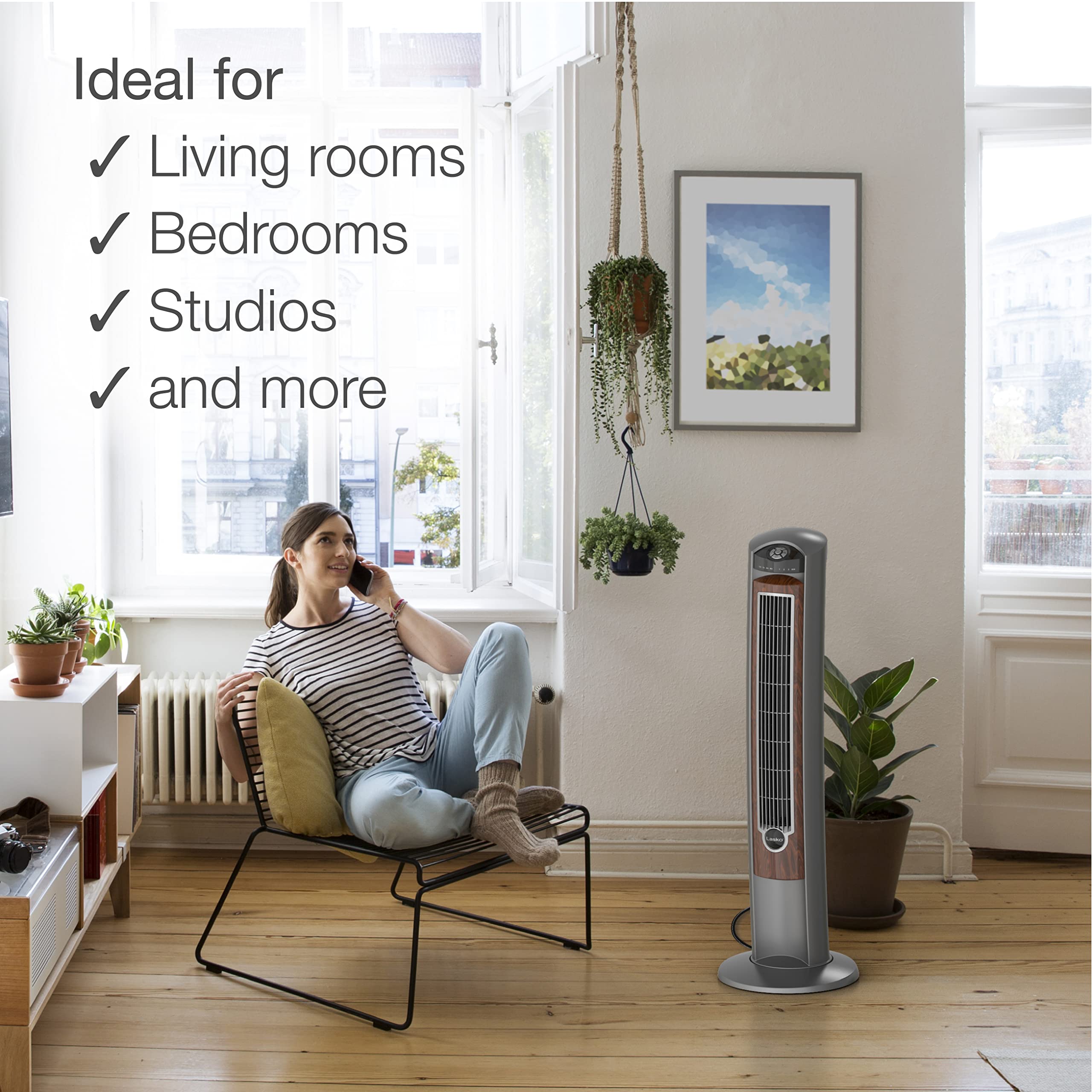 Lasko Wind Curve Oscillating Tower Fan, Fresh Air Ionizer, Timer, Remote Control, Portable Electric Fan For Indoor, Bedroom And