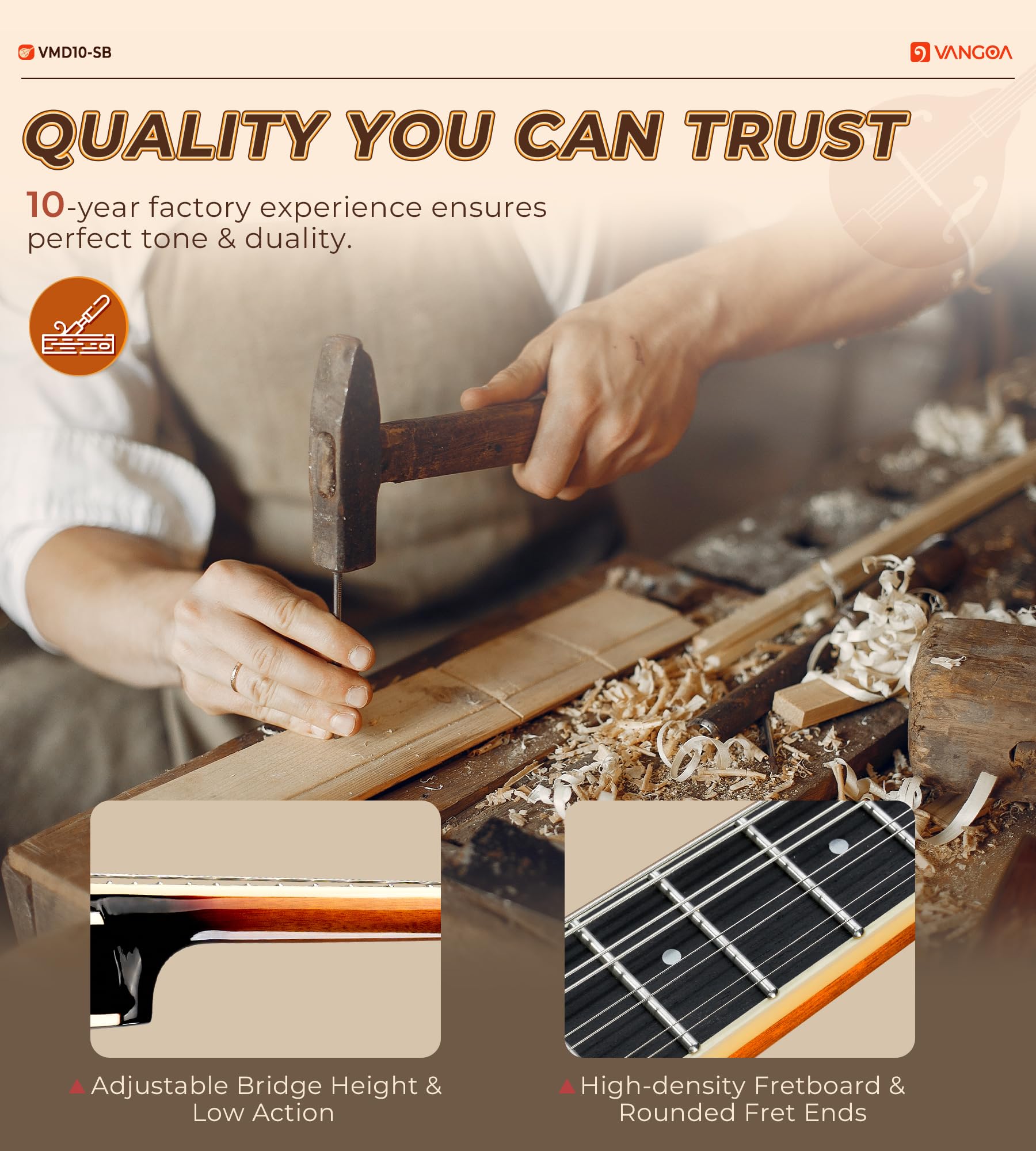 Vangoa Mandolin Musical Instrument A Style, Acoustic Mandolin Instrument Kit Italian 8 String For Professional Beginners Adults