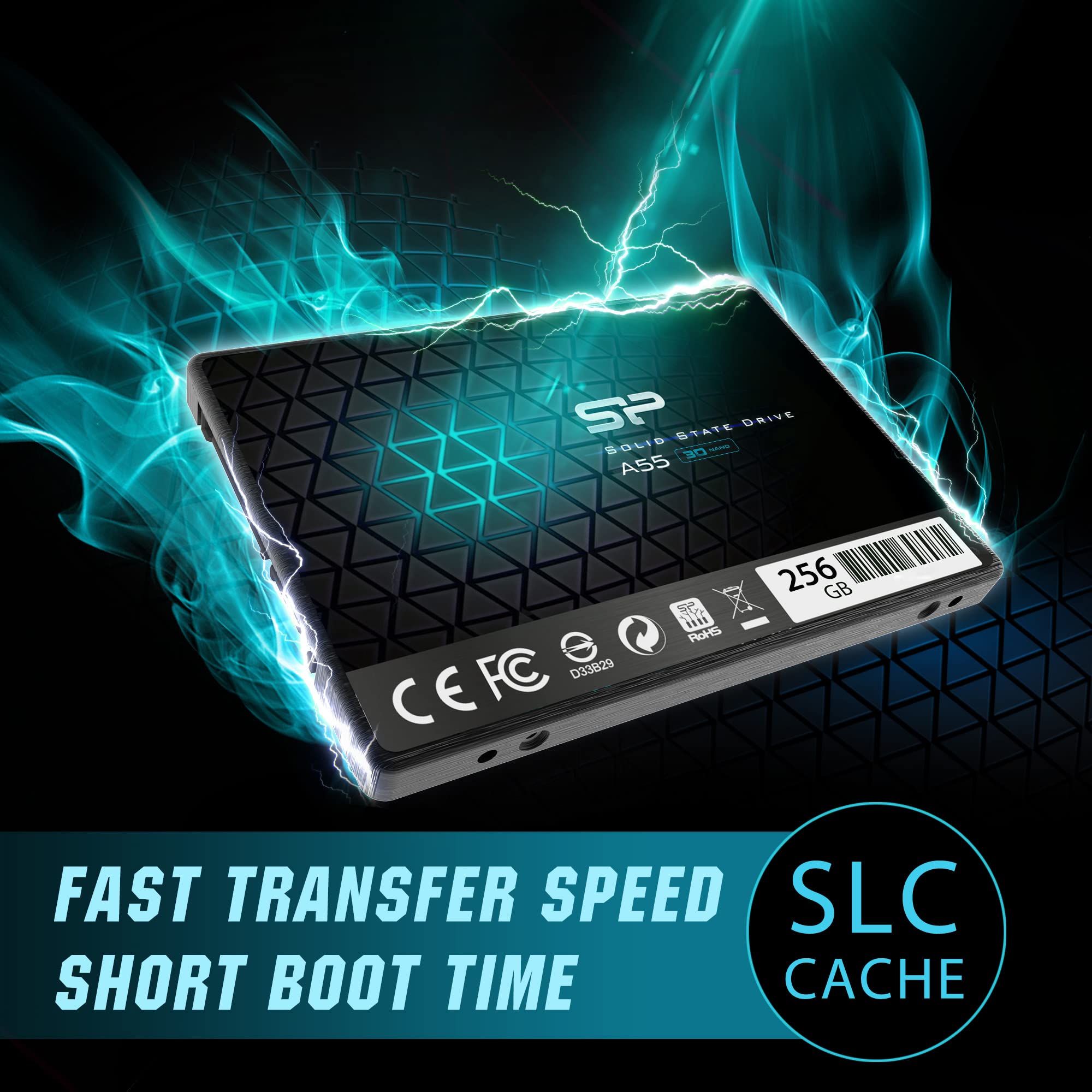 Silicon Power 256Gb Ssd 3D Nand A55 Slc Cache Performance Boost Sata Iii 2.5'' Internal Solid State Drive Su256Gbss3A55S25Ah