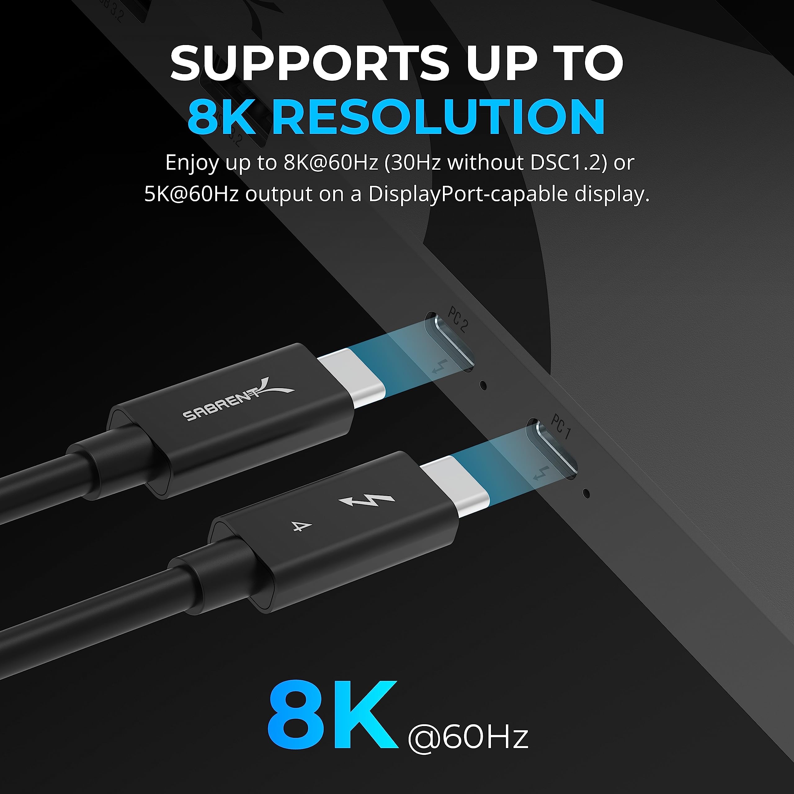 Sabrent Thunderbolt 4 Kvm Switch, Peripheral Sharing With 3X Thunderbolt 4 Usb C 40Gbps, 2X Usb-C Charging 60W (Pd 3.0) | 4X Usb