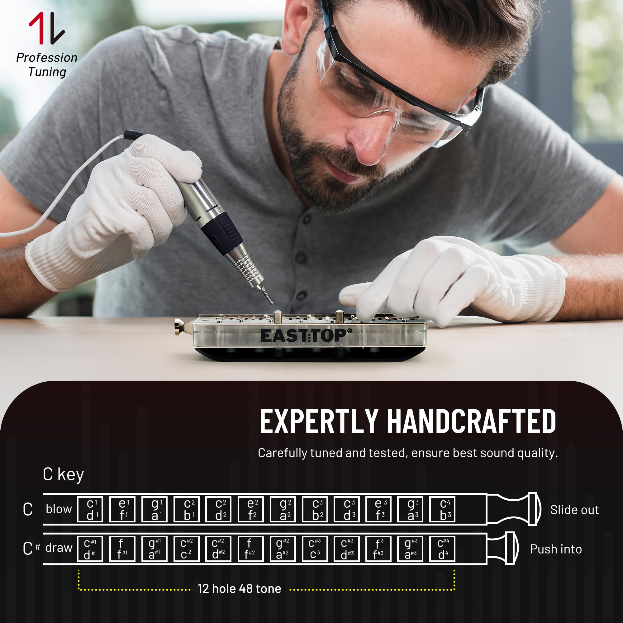 East Top Forerunner 2.0 Without Valves Chromatic Harmonica 12-Hole 48 Tones C Key Chromatic Mouth Organ Harmonica For Adults,Beg