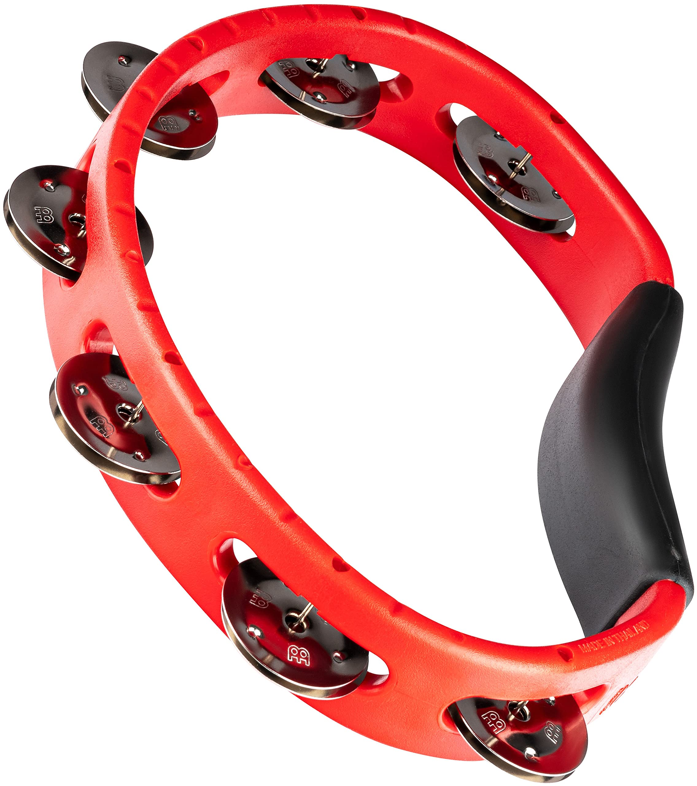 Meinl Percussion Headliner Handheld Hand Held Tambourine With Stainless Steel Jingles, Single Row Not Made In China Red, Guiro Playing Surface, 2 Year Warranty (Htr)