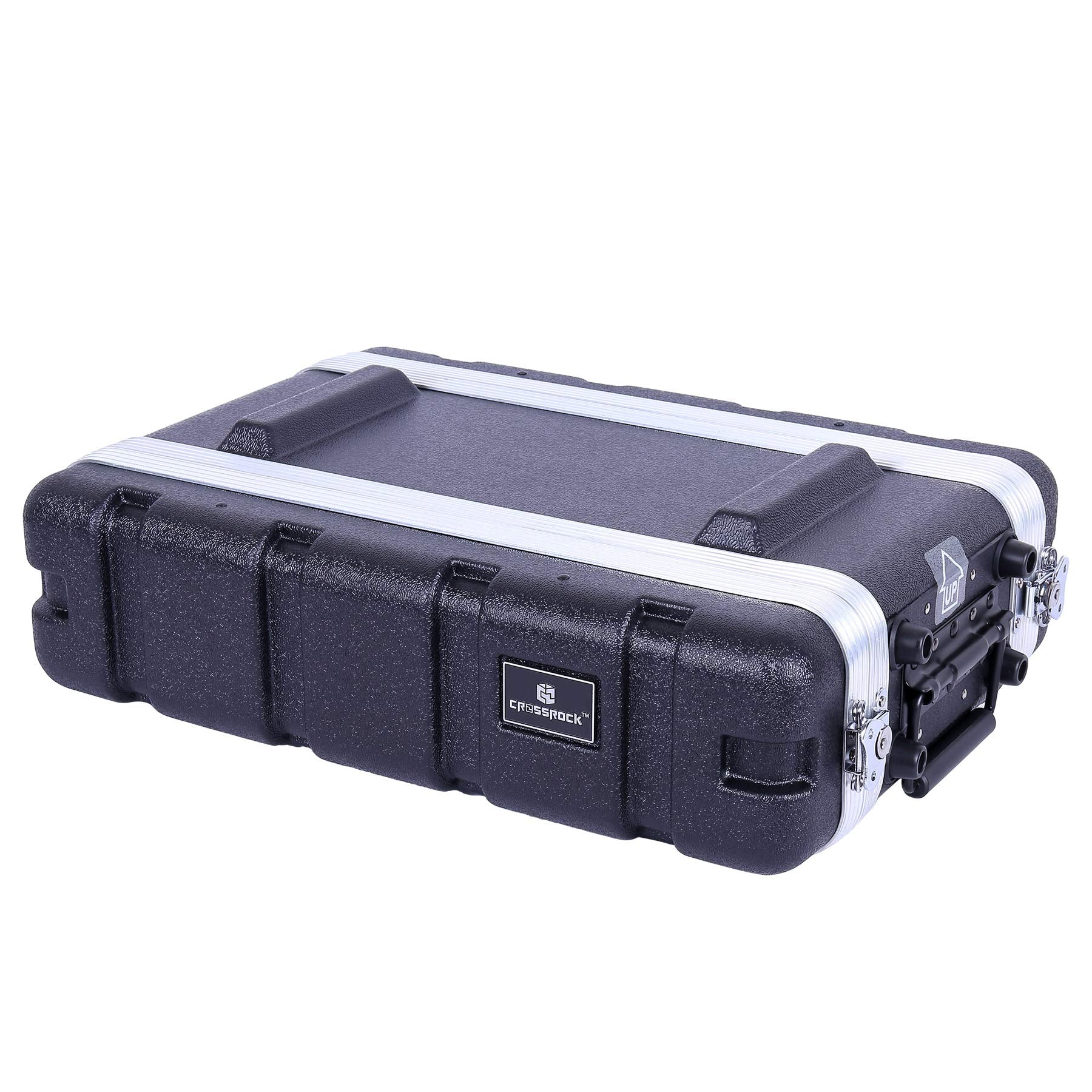 Crossrock Stackable 2U Rack Case, Shallow 14.25    Depth, Polyethylene Hard-Shell Construction With Heavy Duty Hardware-Black(Cr