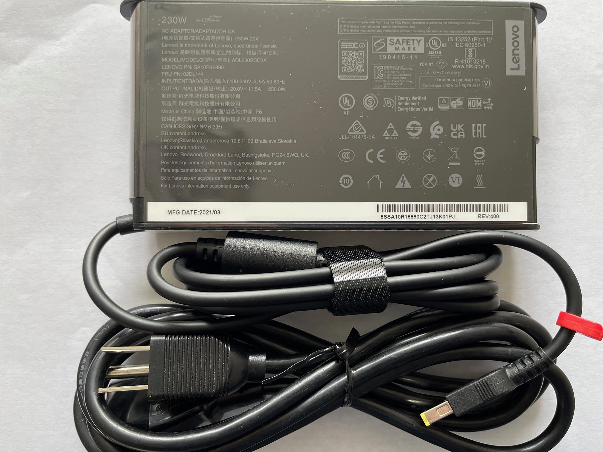 New Slim Design For Lenovo 20V 11.5A 230W Slim Tip Ac Adapter For Ideapad Y900 Y910 G510, Compatible P/N: Adl230Scc3A, Sa10R16890, 02Dl144.