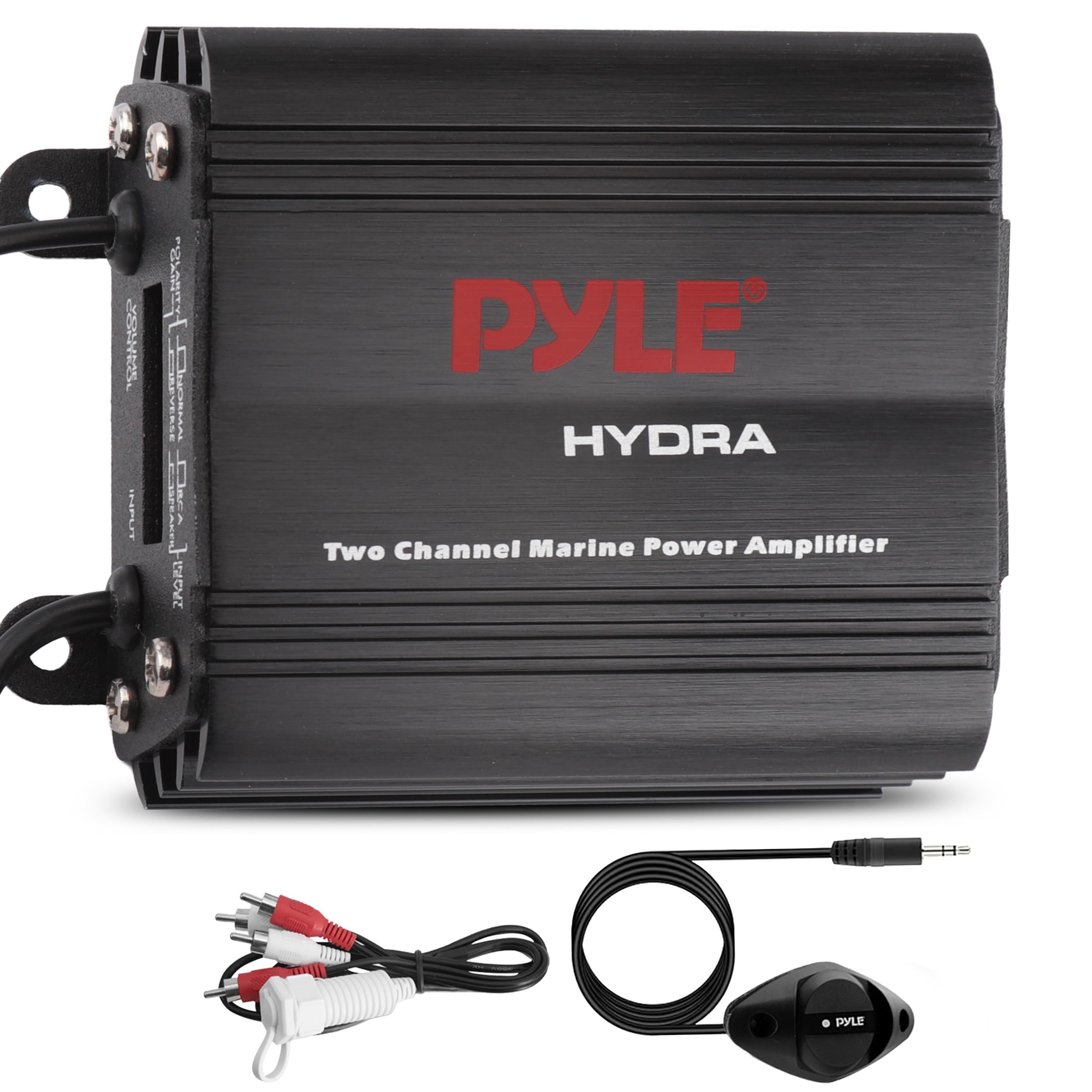 Pyle 2-Channel Marine Amplifier, 400W Waterproof Amplifier for Boat Stereo Systems, Compact Marine Audio Amplifier with Wired Vo