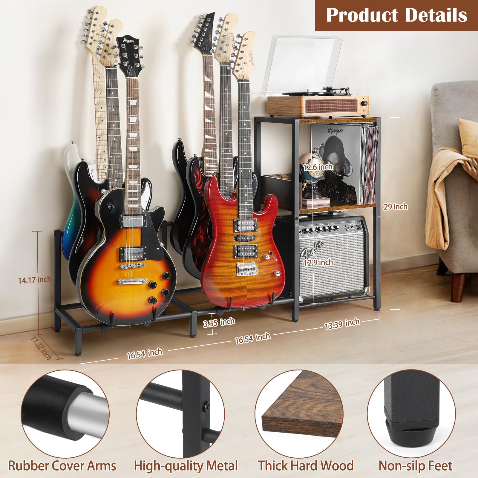 Bikoney 6 Guitar Stand, Guitar Rack For Electric Guitar And Bass, Guitar Stands Floor For Multiple Guitars, Multi Guitar Stand W