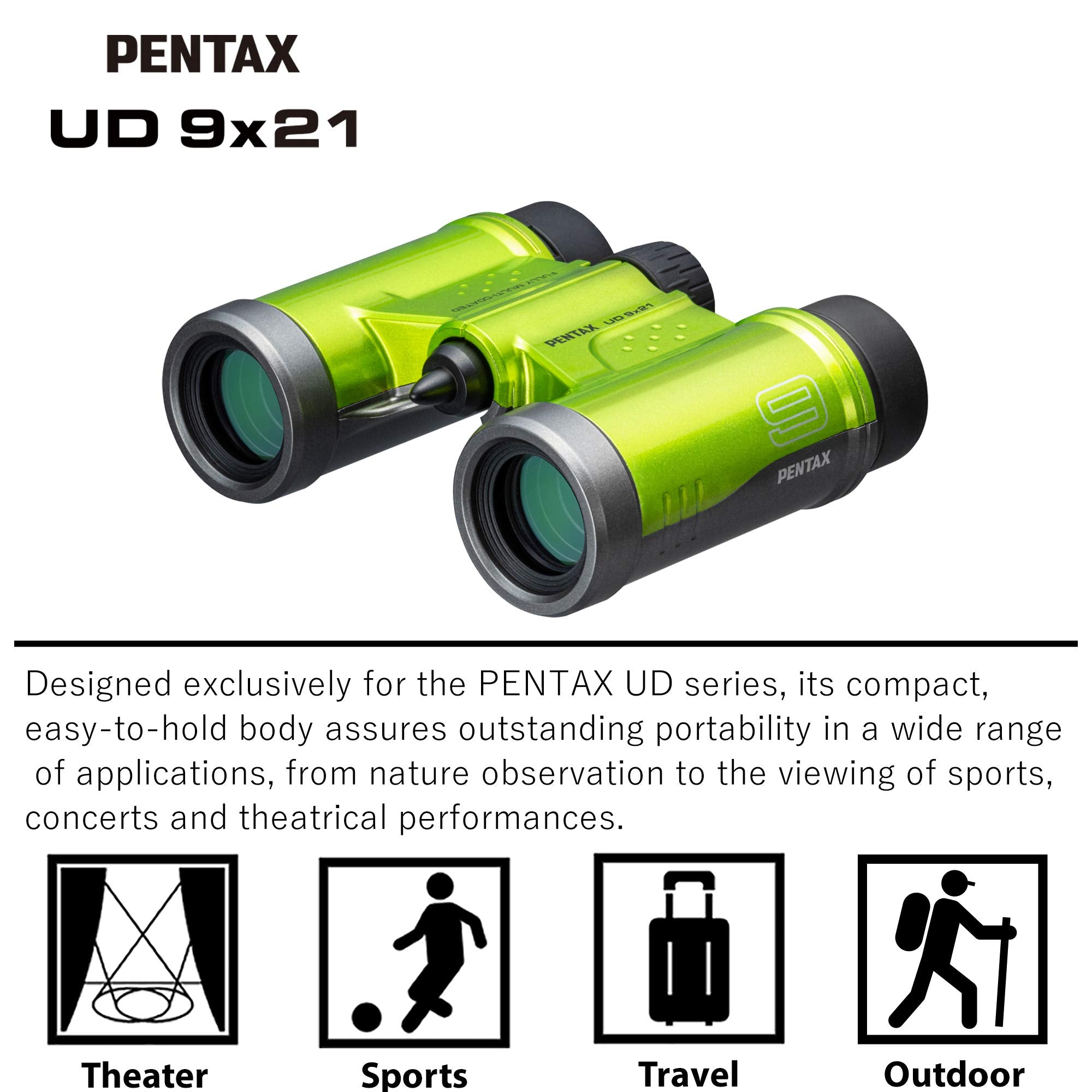 Pentax Binoculars Ud 9X21 Green. A Bright, Clear Field Of View, A Compact, Lightweight Body With Roof Prism, Fully Multi Coated