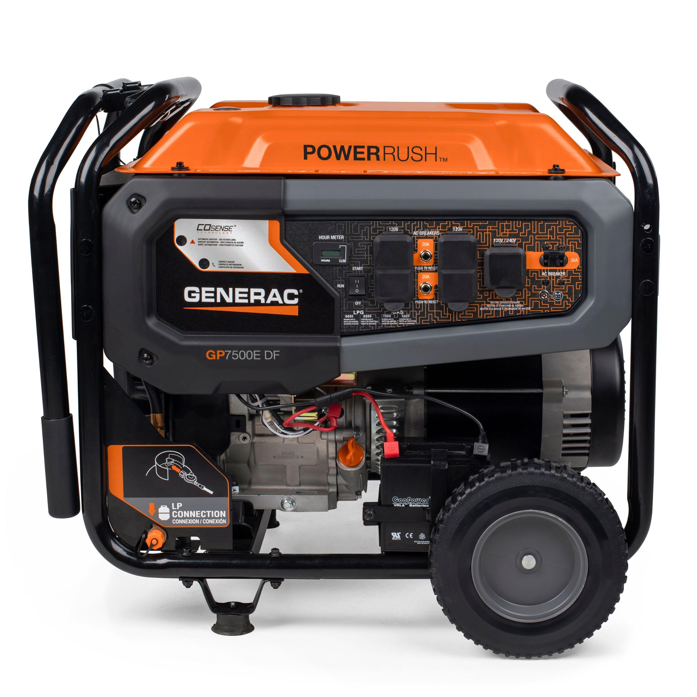 Generac 7,500-Watt Dual-Fuel Compatible Portable Generator - Gas And Propane - Cosense Technology With Electric Start - Powerrus