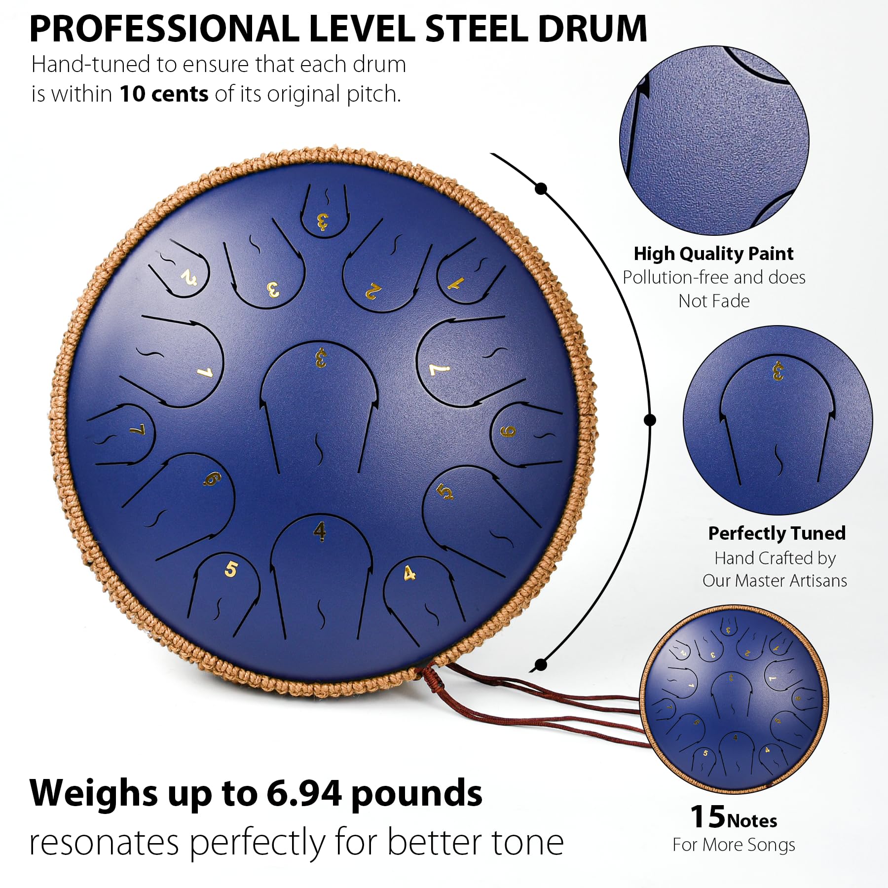 Steel Tongue Drum   14 Inches 15 Notes Tongue Drum   Hand Pan Drum With Music Book, Handpan Drum Mallets And Carry Bag, C Major