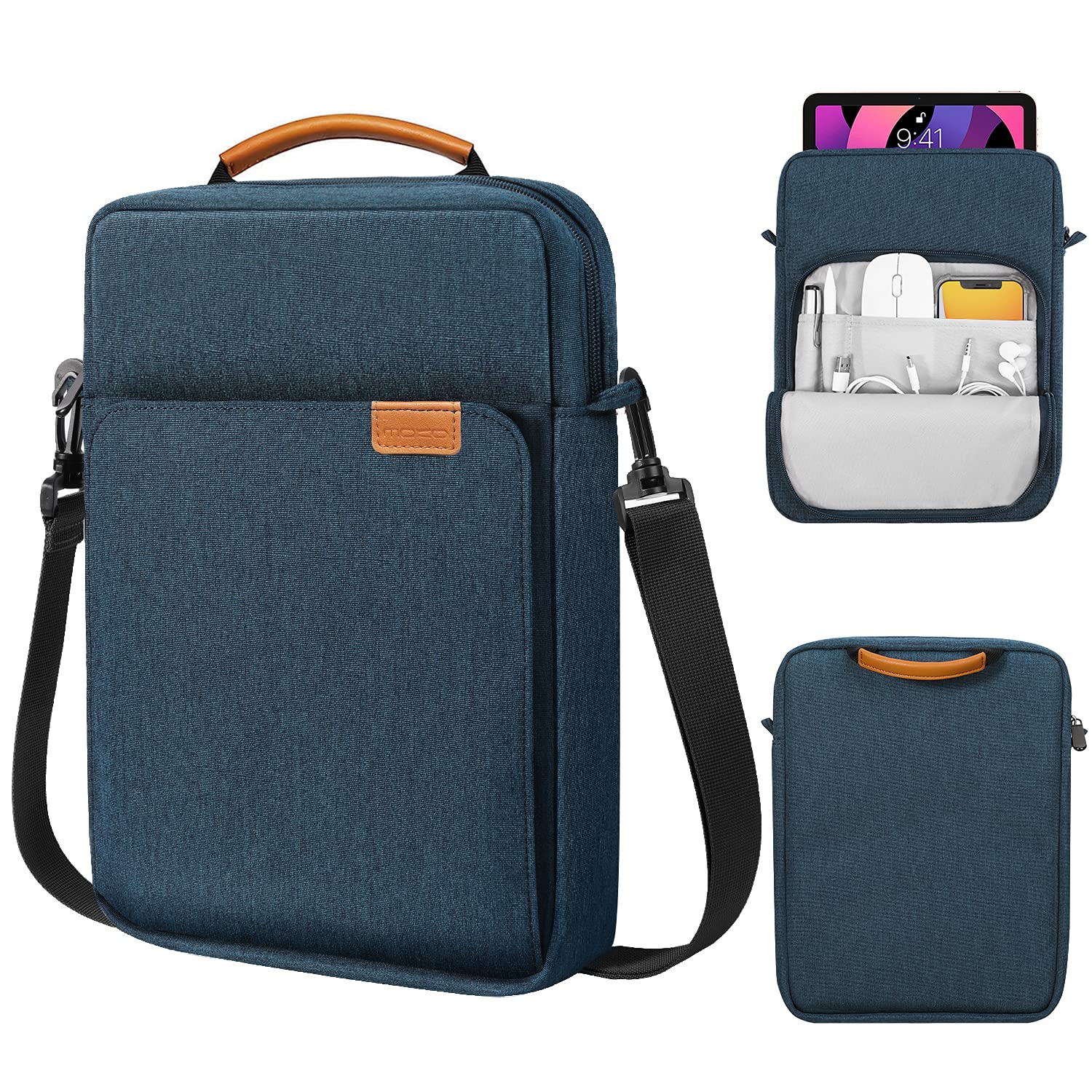 MoKo 9 11 Inch Tablet Sleeve Bag Handle Carrying Case with Shoulder Strap Fits New 11 inch iPad Pro M4/iPad Air M2, iPad 10th 10.9, iPad 9/8/7th 10.2, iPad Air 5/4th 10.9, Tab S8/S9 11, Indigo