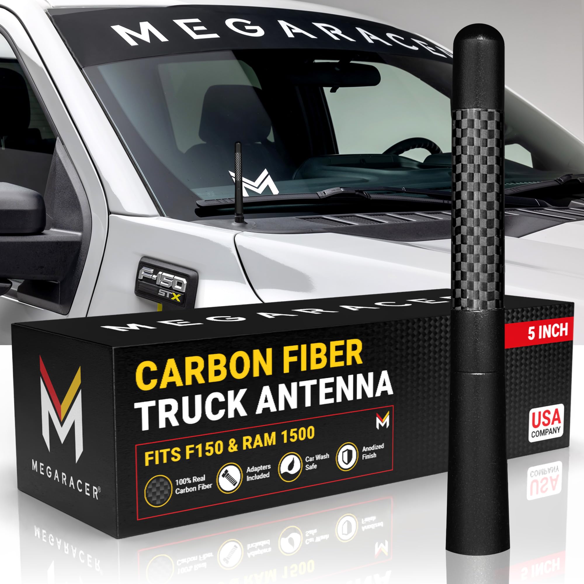Carbon Fiber Truck Antenna | Compatible with F150 (Year 2009-2025) | RAM 1500 (2009-2024) | Short Car Audio & Video Antennas | S