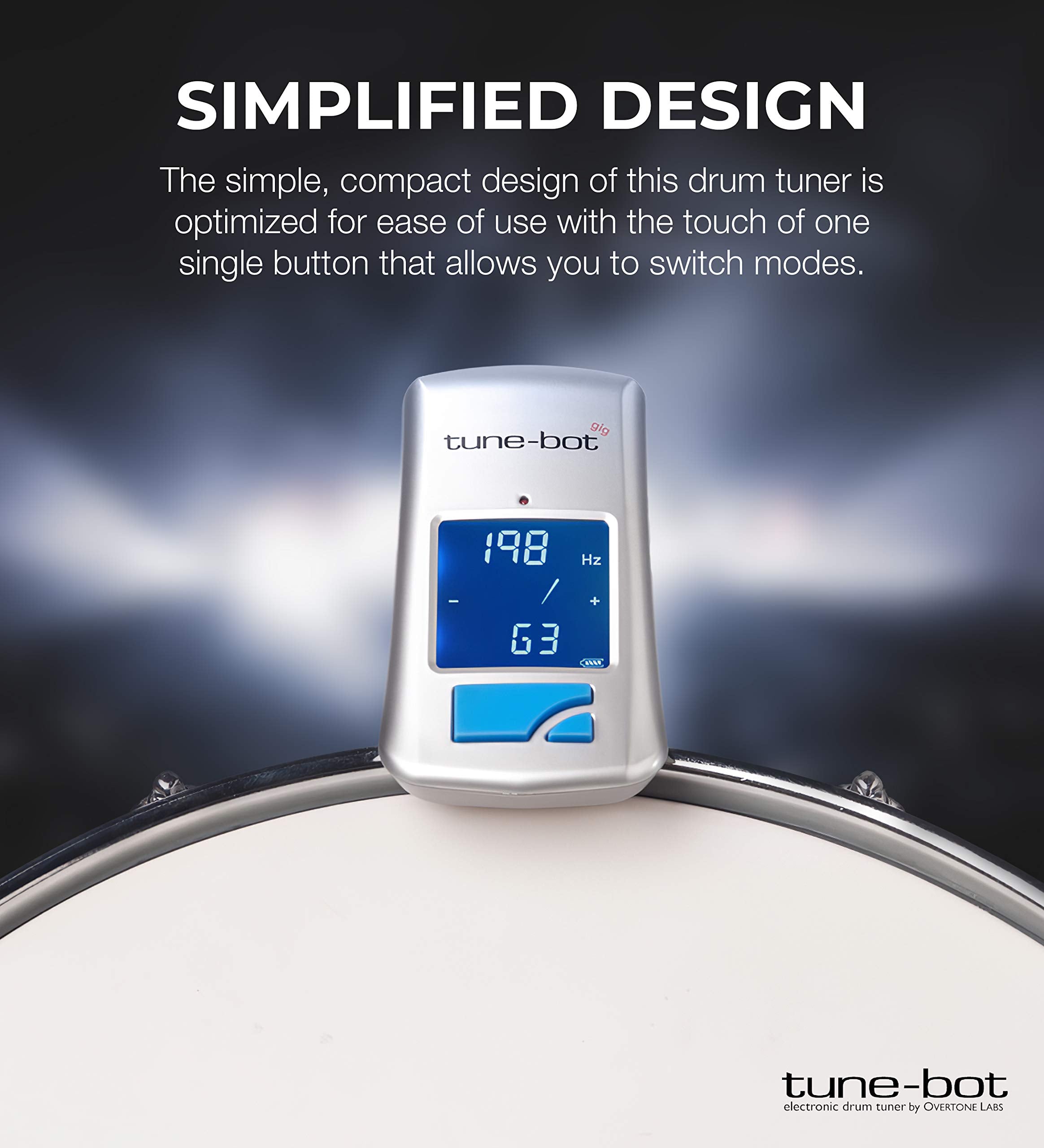 Tune-Bot Gig Clip-On Digital Drum Tuner With Backlit Lcd Display For Acoustic Drums