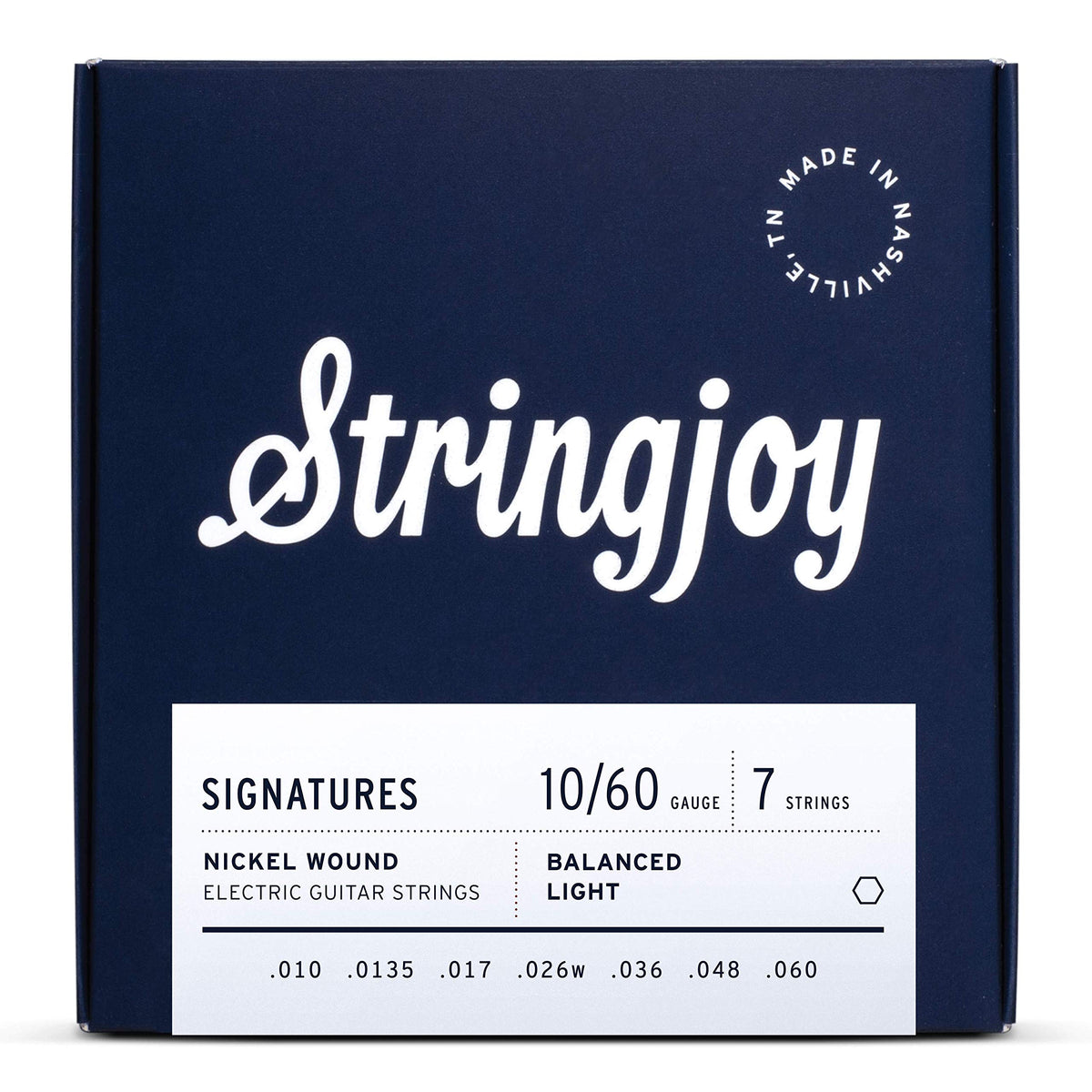 Stringjoy BAL107 7 String Signatures Nickel Electric Guitar Strings, (Balanced Light Gauge, 10-60)
