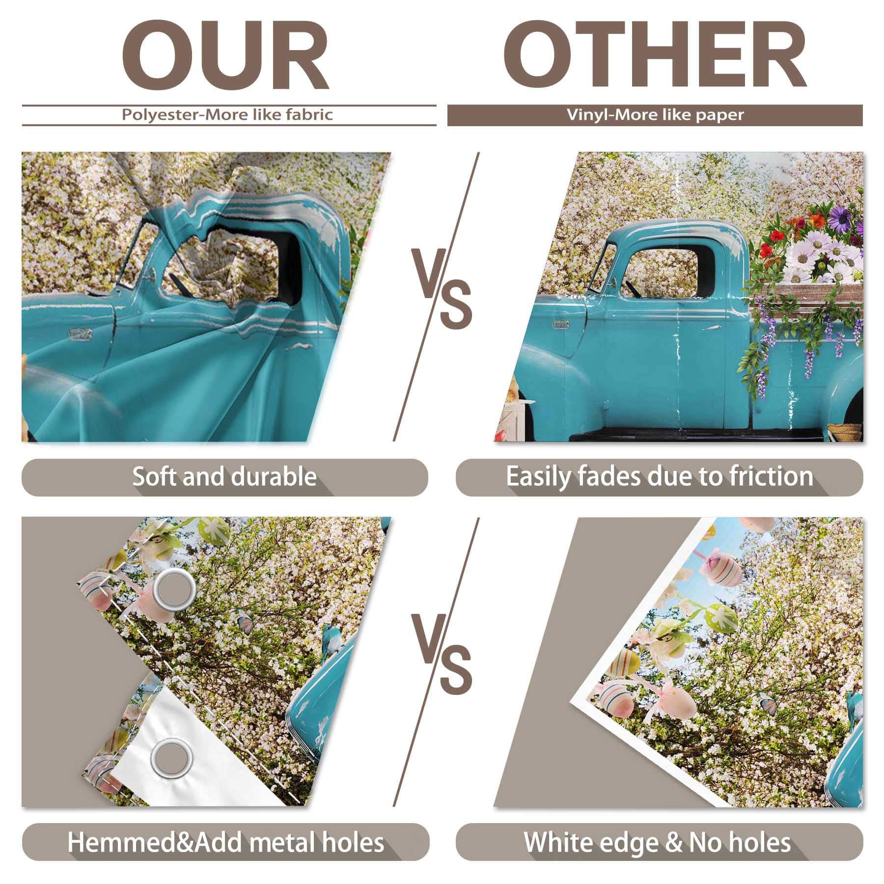 Zthmoe 7X5Ft Fabric Spring Easter Photography Backdrop Blue Truck Colorful Eggs Flowers Rabbit Background Tulip Floral Forest Ph