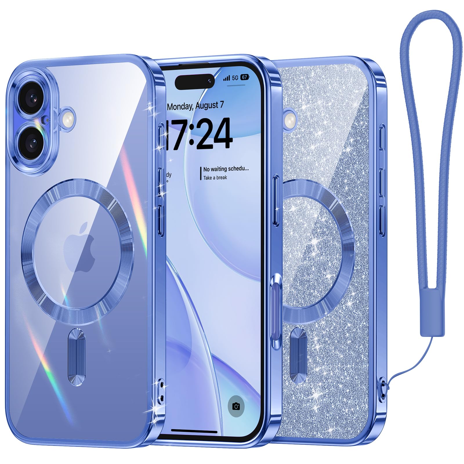 Meifigno Designed For Iphone 16 Plus Case 6.7'', [Glitter Card & Wrist Strap] [Compatible With Magsafe] Full Lens Protection Des