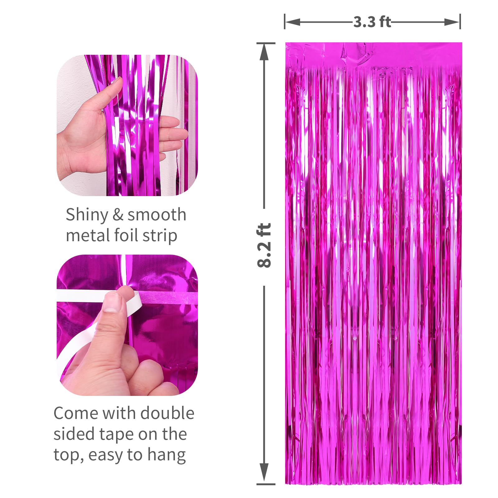 2 Pack Metallic Foil Tinsel Photo Booth Backdrop Streamer (Hot Pink, 2 Pack)