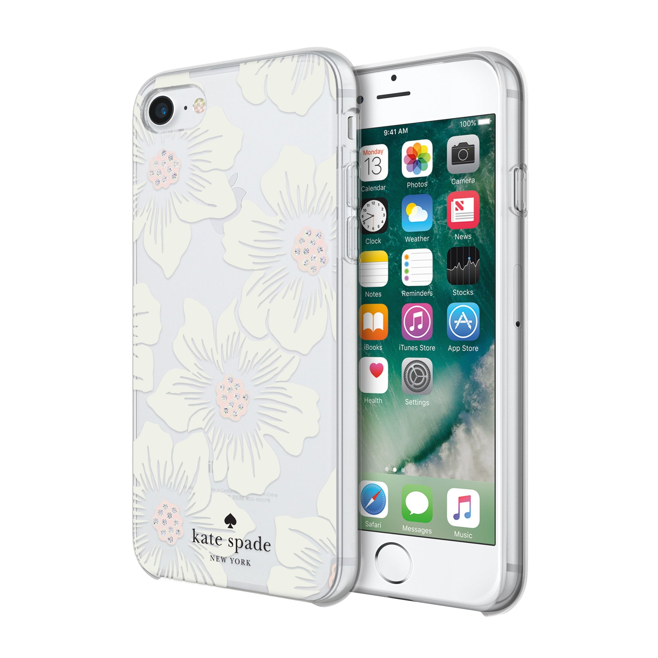Kate Spade New York Phone Case|For Apple Iphone 8, Iphone 7, Iphone 6S, And Iphone 6|Protective Phone Cases With Slim Design, Drop Protection,And Floral Print Hollyhock Cream/Blush/Crystal Gems/Clear