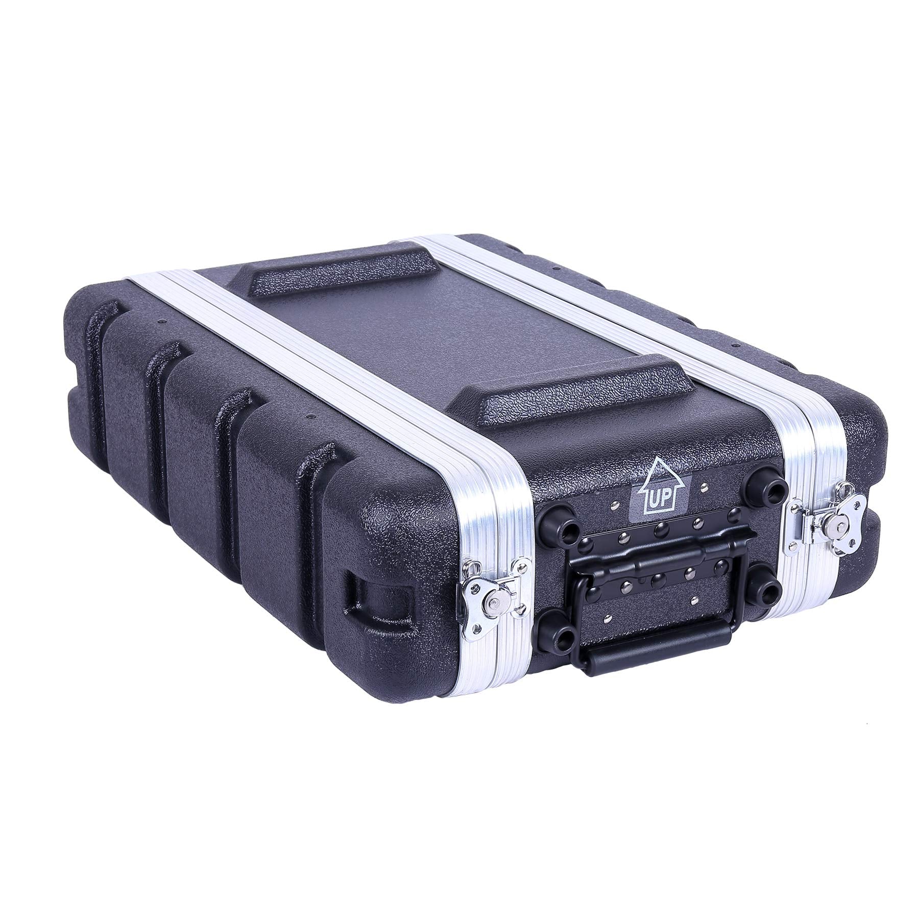 Crossrock Stackable 2U Rack Case, Shallow 14.25    Depth, Polyethylene Hard-Shell Construction With Heavy Duty Hardware-Black(Cr
