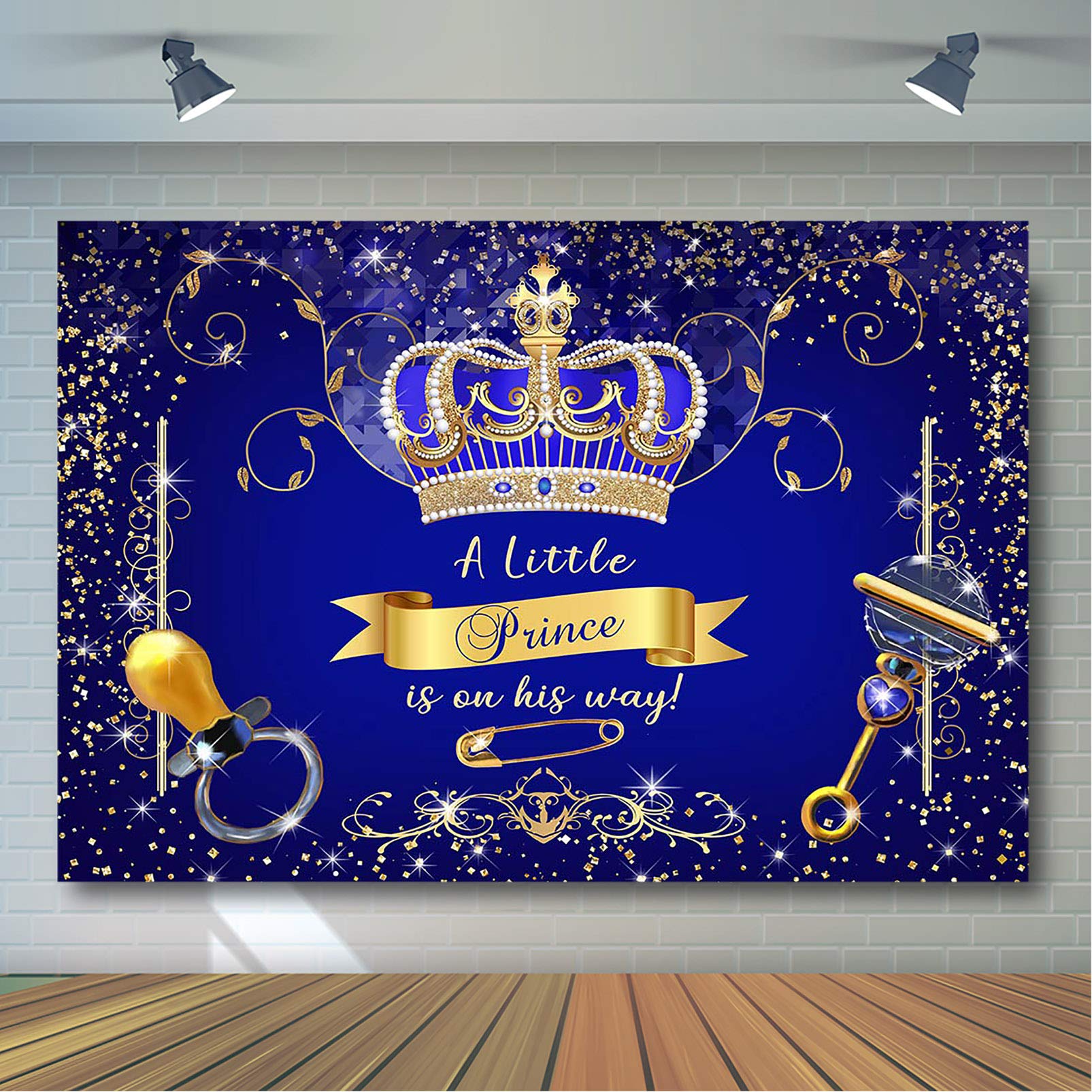 Avezano Royal Prince Baby Shower Backdrop For Party Decorations Royal Blue Gold Crown Little Prince Baby Shower Photoshoot Photo