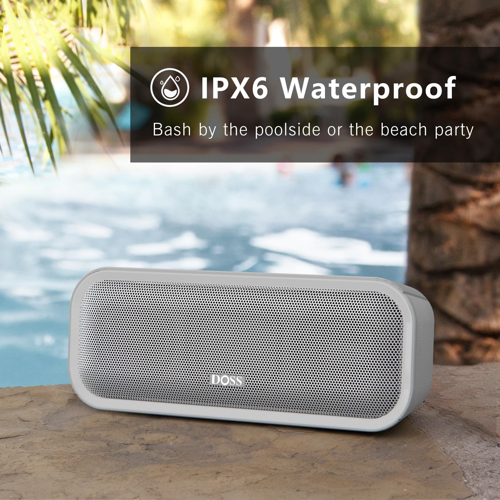 Doss Soundbox Pro+ Bluetooth Speaker With 24W Impressive Sound, Booming Bass, Ipx6 Waterproof, 15Hrs Playtime, Wireless Stereo Pairing, Mixed Colors Lights, 66 Ft  Grey