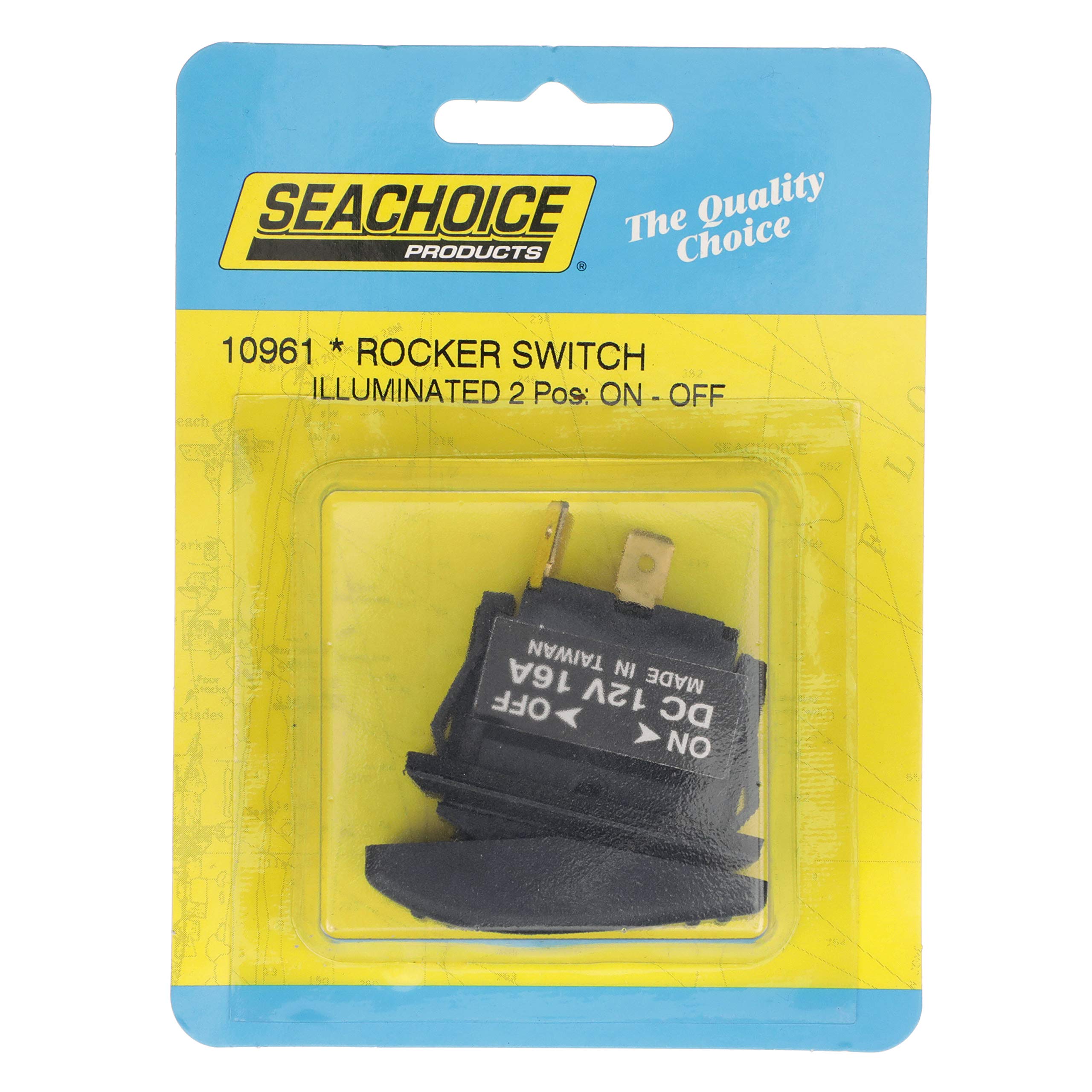 Seachoice Illuminated Rocker Switch, Spst, 3 Terminal, On/Off, Black