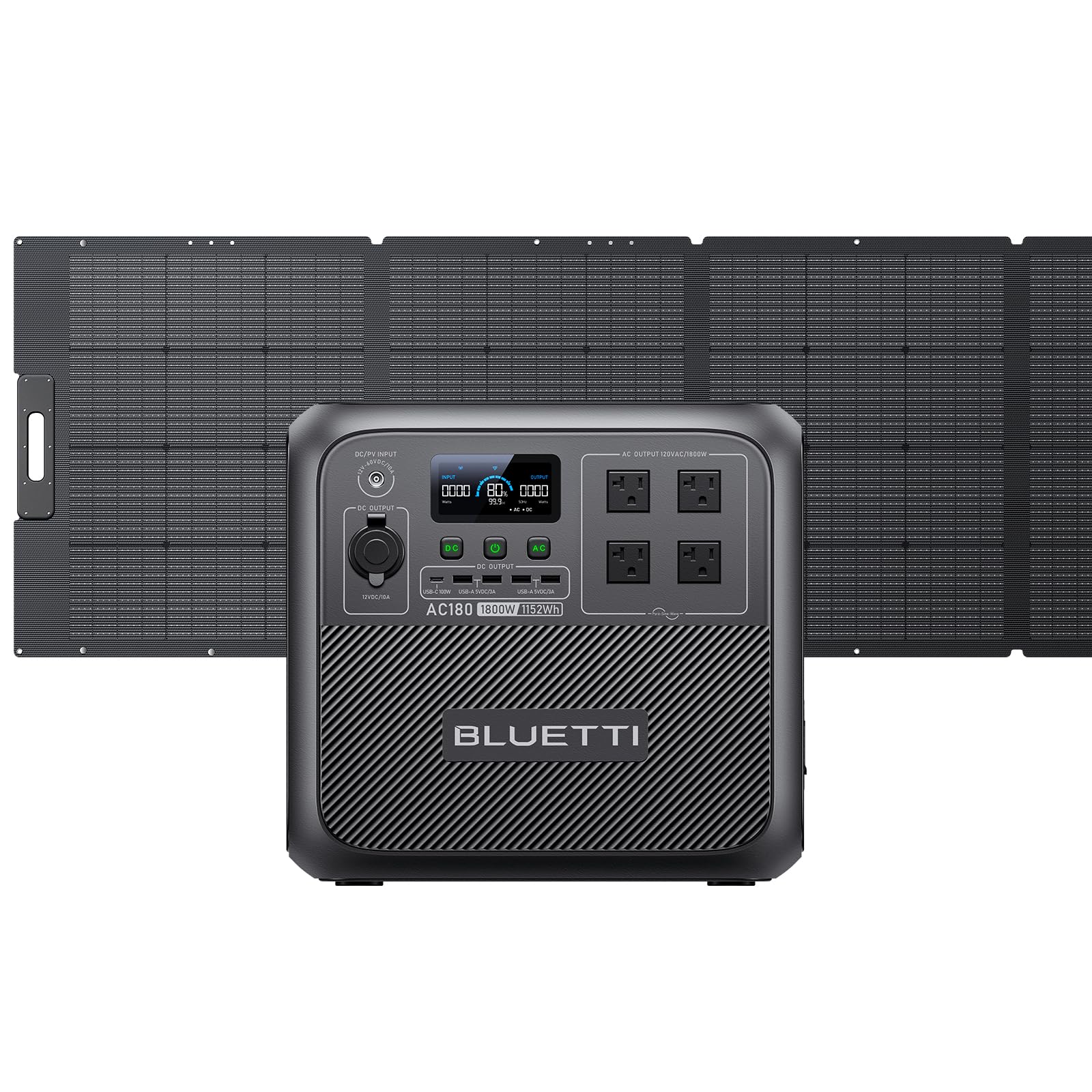 Bluetti Solar Generator Ac180 With 350W Solar Panel Included, 1152Wh Portable Power Station W/ 4 1800W (2700W Surge) Ac Outlets,