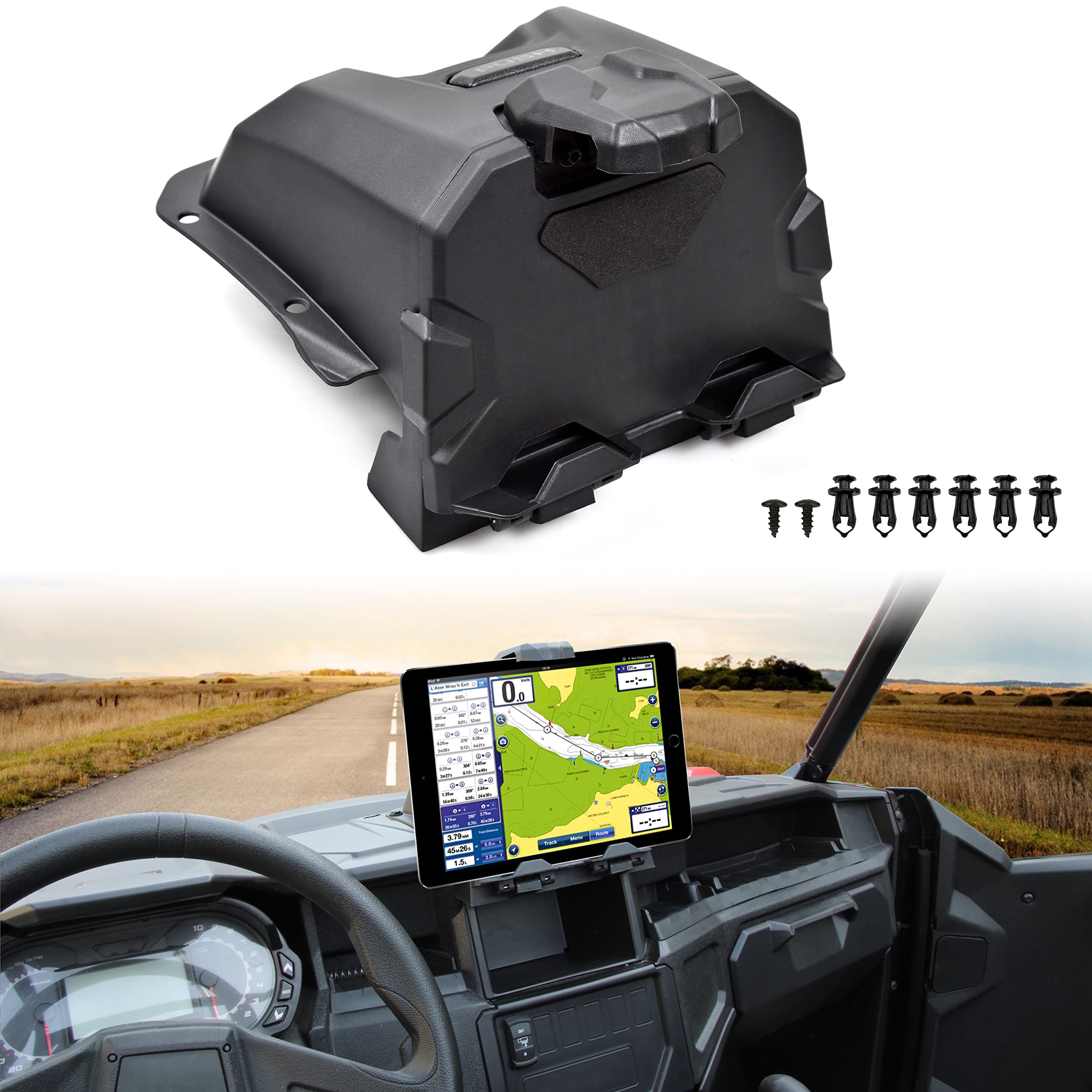 Sautvs Tablet Phone Holder For Polaris General Xp 1000 2016 2023, Electronic Device Phone Gps Tablet Mount With Storage Box For 